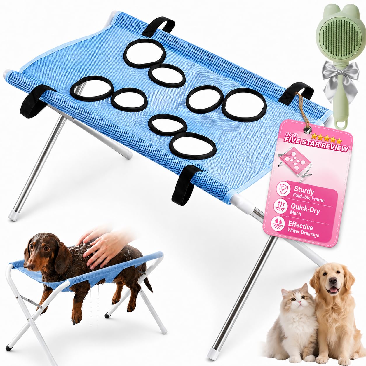 Pet Grooming Hammock Stand With Stable Stainless Steel Frame & Quick-Dry Mesh, Dog Bath Hammock For Cats And Small Dogs Up To 20 Kg, For Nail Trimming, Paw Cleaning And Bathing (#05)