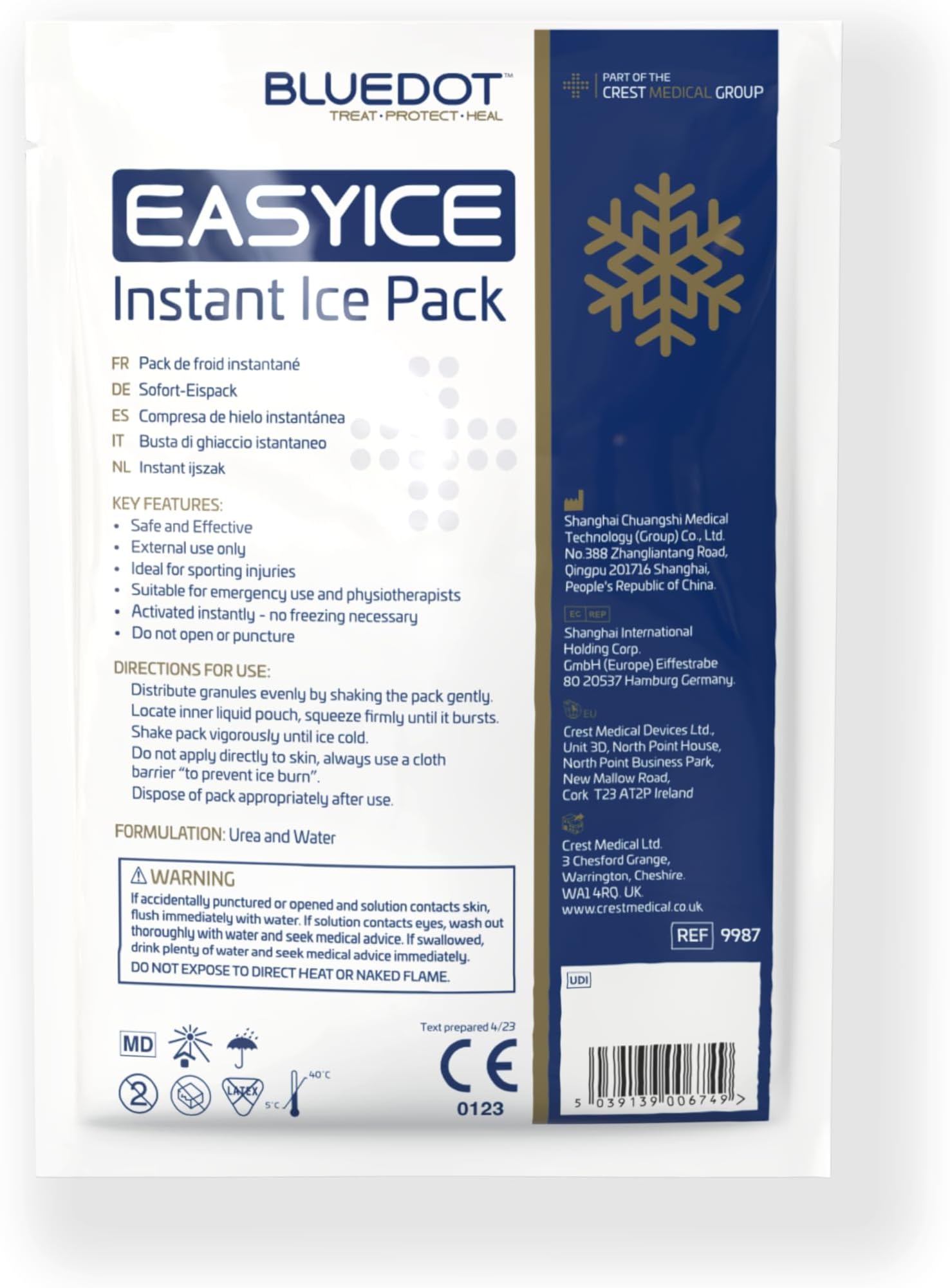 Blue Dot Easy Ice Multi-Language Disposable Instant Ice Pack, Small
