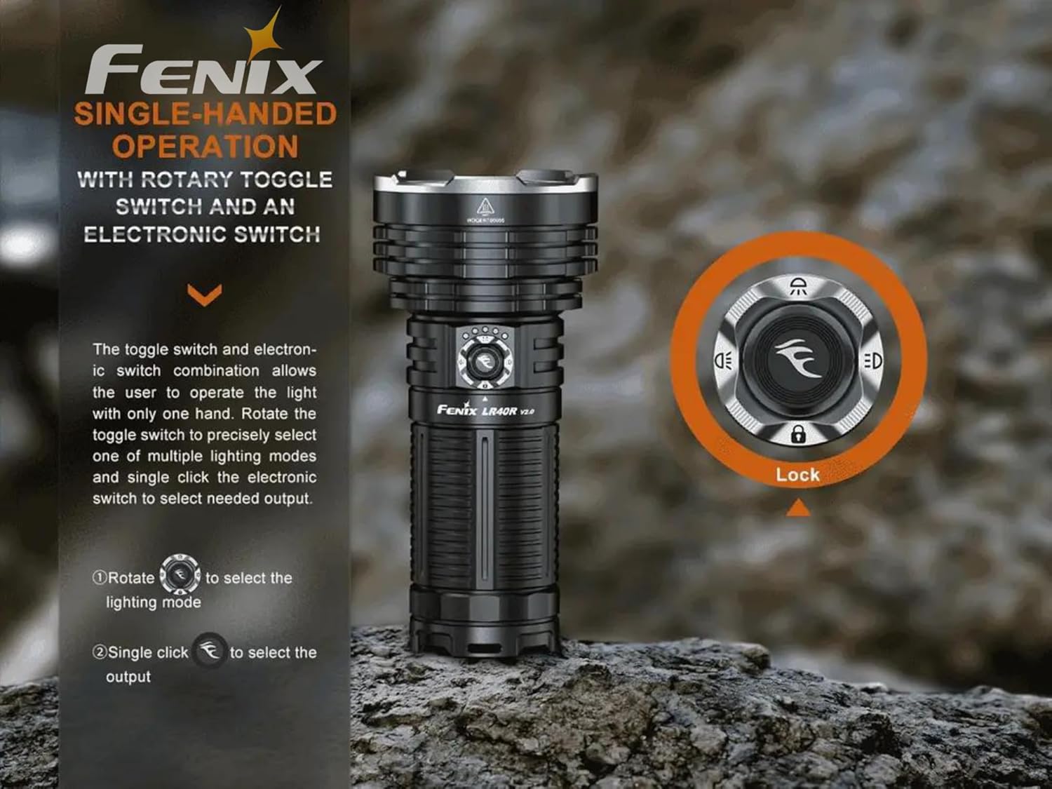 Lumintrail Fenix LR40R V2.0 Super Bright Flashlight, 15000 Lumens, USB Fast Charging Rechargeable, Long Throw Searchlight with Floodlight and Spotlight and a USB Wall Plug