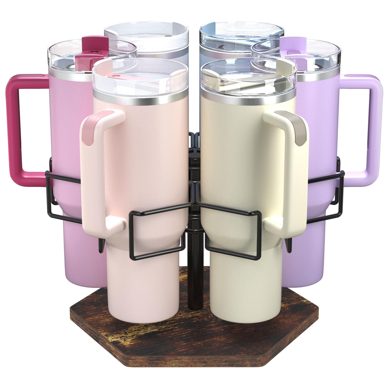 Rotatable Water Bottle Organizer Compatible with Stanley Tumbler with Handle, Cup Holder with 2 Bottle Support Bracket, Kitchen Storage and Organizer for Stanley Wooden