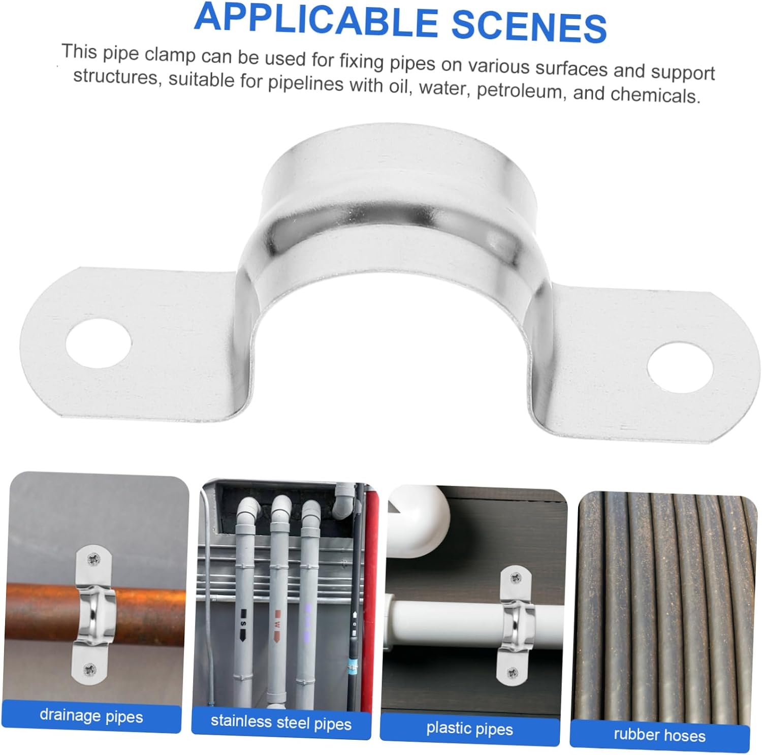 100Pcs Heavy Duty Tube Clamps U Shaped Stainless Steel Pipe Clamps for Installation Design for Oil Water and Chemical Pipelines
