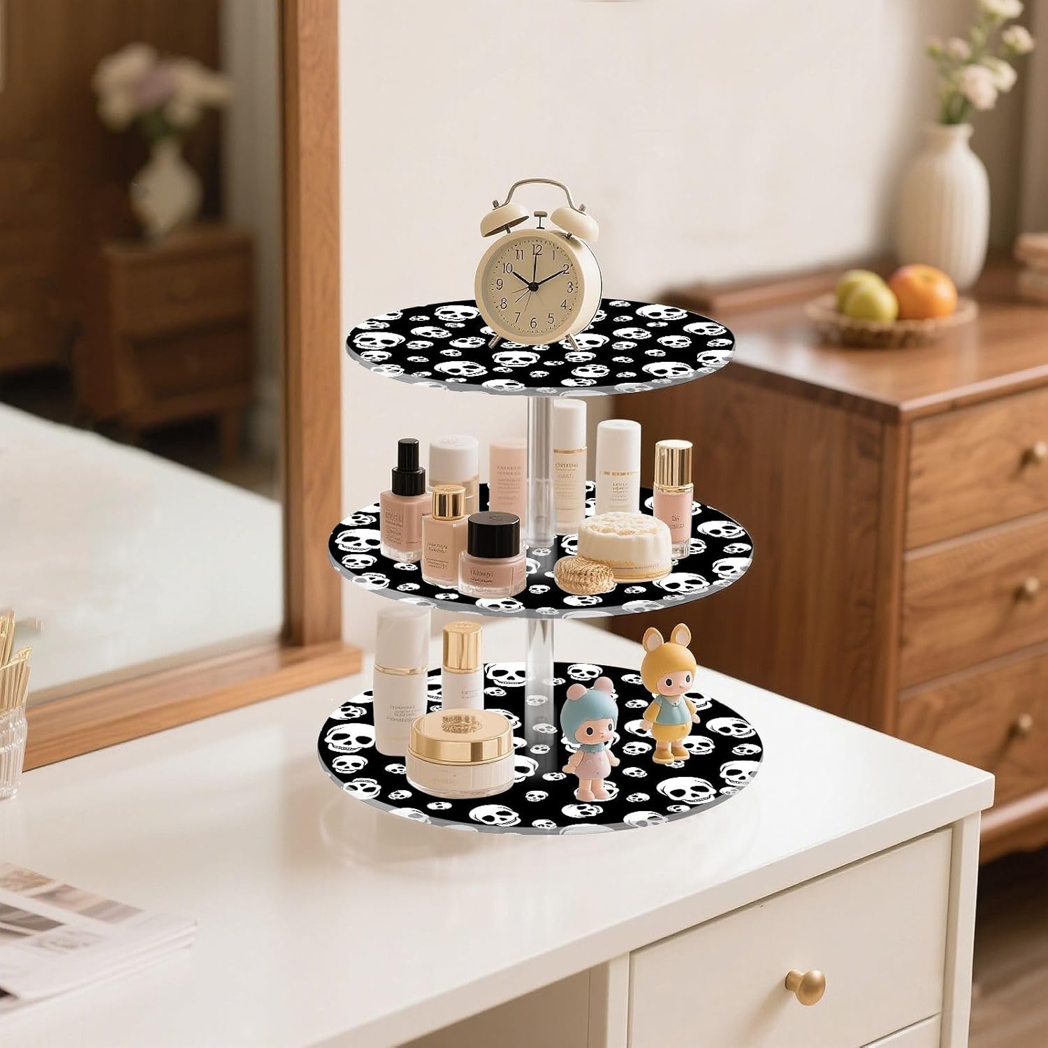 Skull Halloween 3 Tier Acrylic Cupcake Stand, Cupcake Stand for 34 Cupcakes for Weddings,Christmas,Holidays,Parties,Birthday,Printed Cupcake Tower 23301022