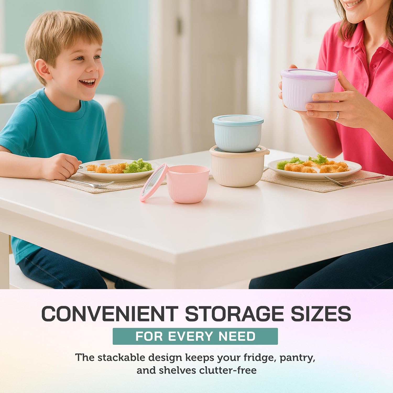 4 Piece Nesting Bowl Set with Airtight Lids & BPA-Free Polypropylene Plastic - Stackable Round Nesting Boxes for Meal Prep - Microwave & Dishwasher Safe - Pastel Multi Purple