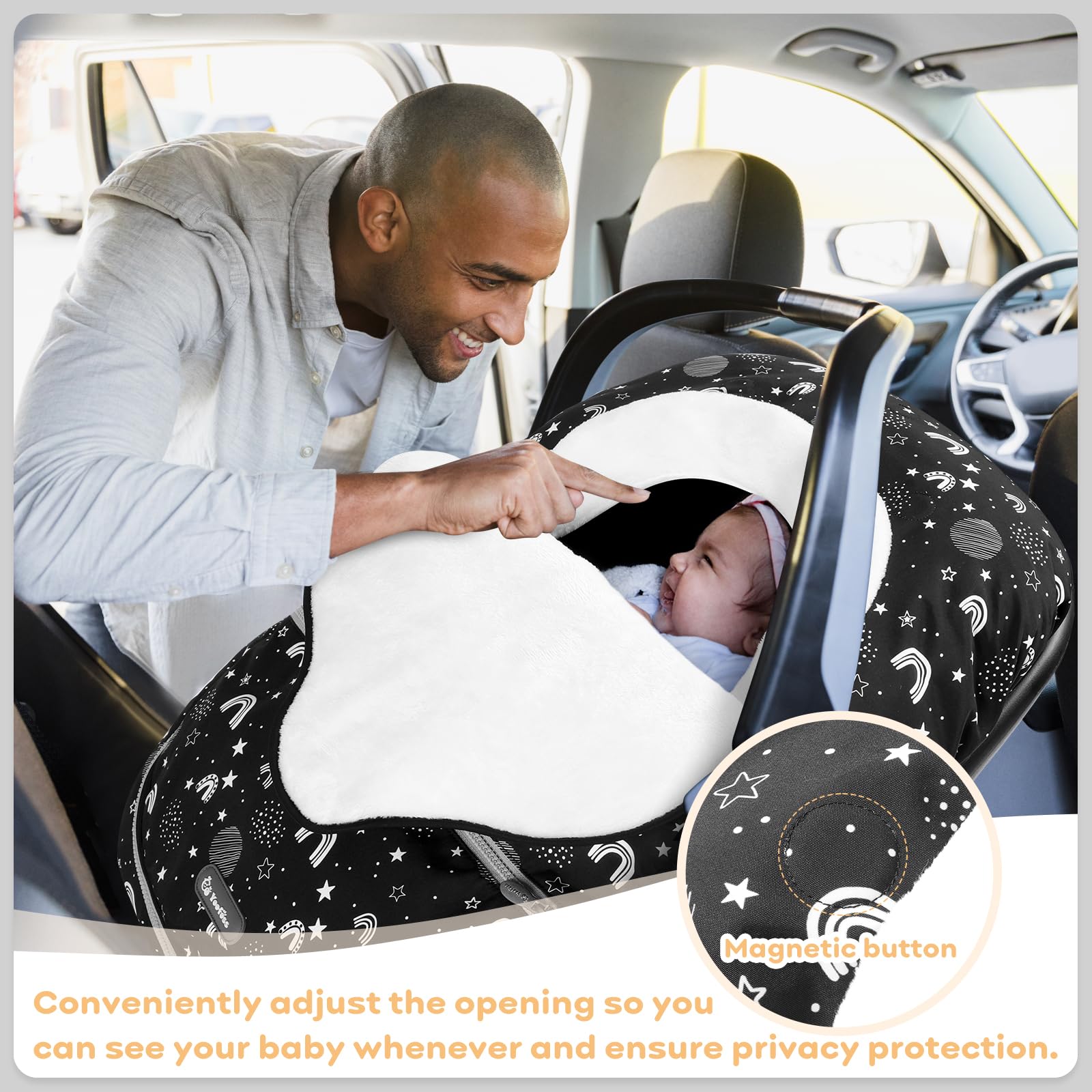 Yoofoss Housse de siège auto pour bébé - Housse d'hiver pour protéger bébé du vent froid - Housse de porte-bébé en polaire super chaude pour bébé garçons filles étoiles