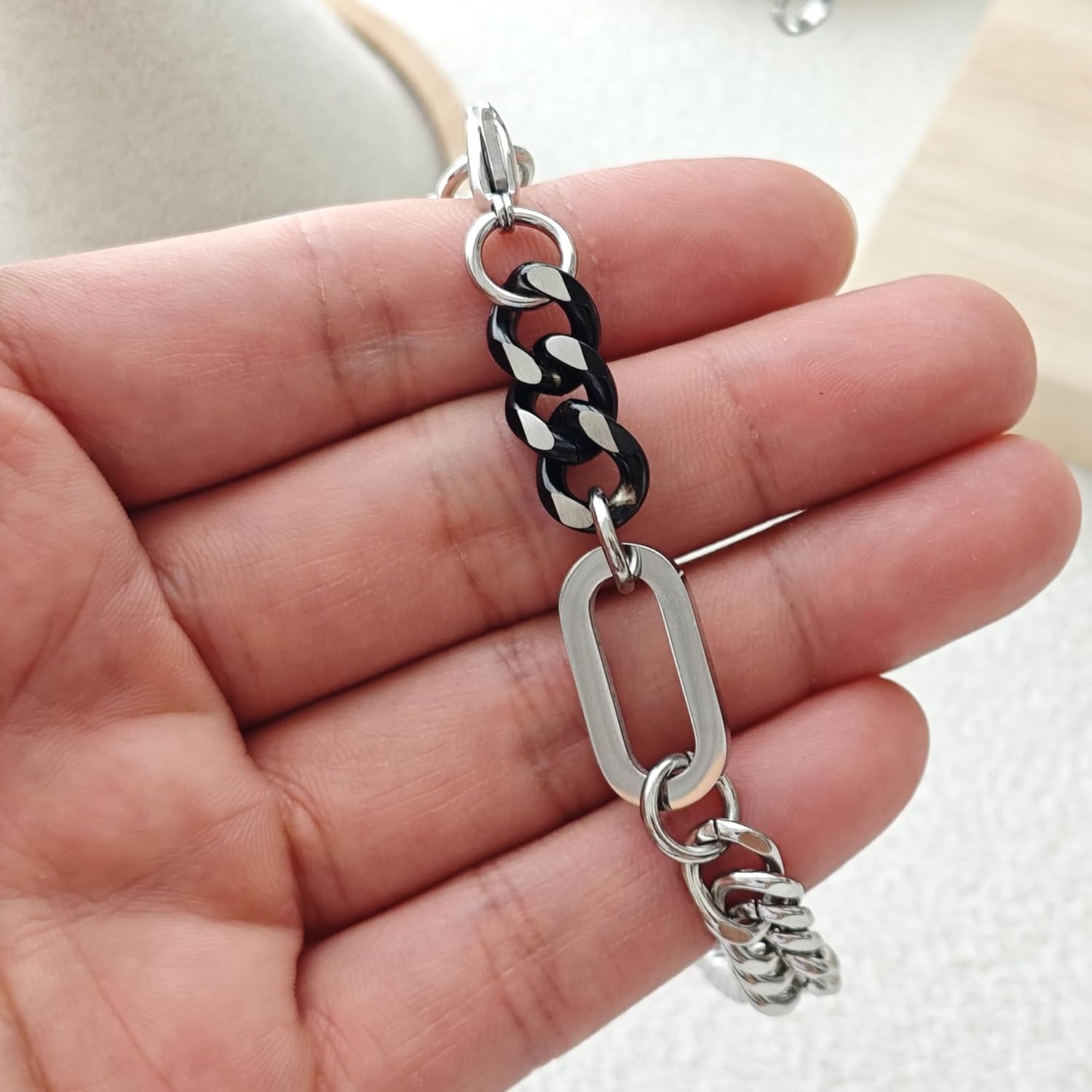 Unisex Titanium Cuban Chain Bracelet - Stainless Steel Minimalist Hip Hop Link Wristband Cuff Bracelet, 21cm (8.46in) - Image 7