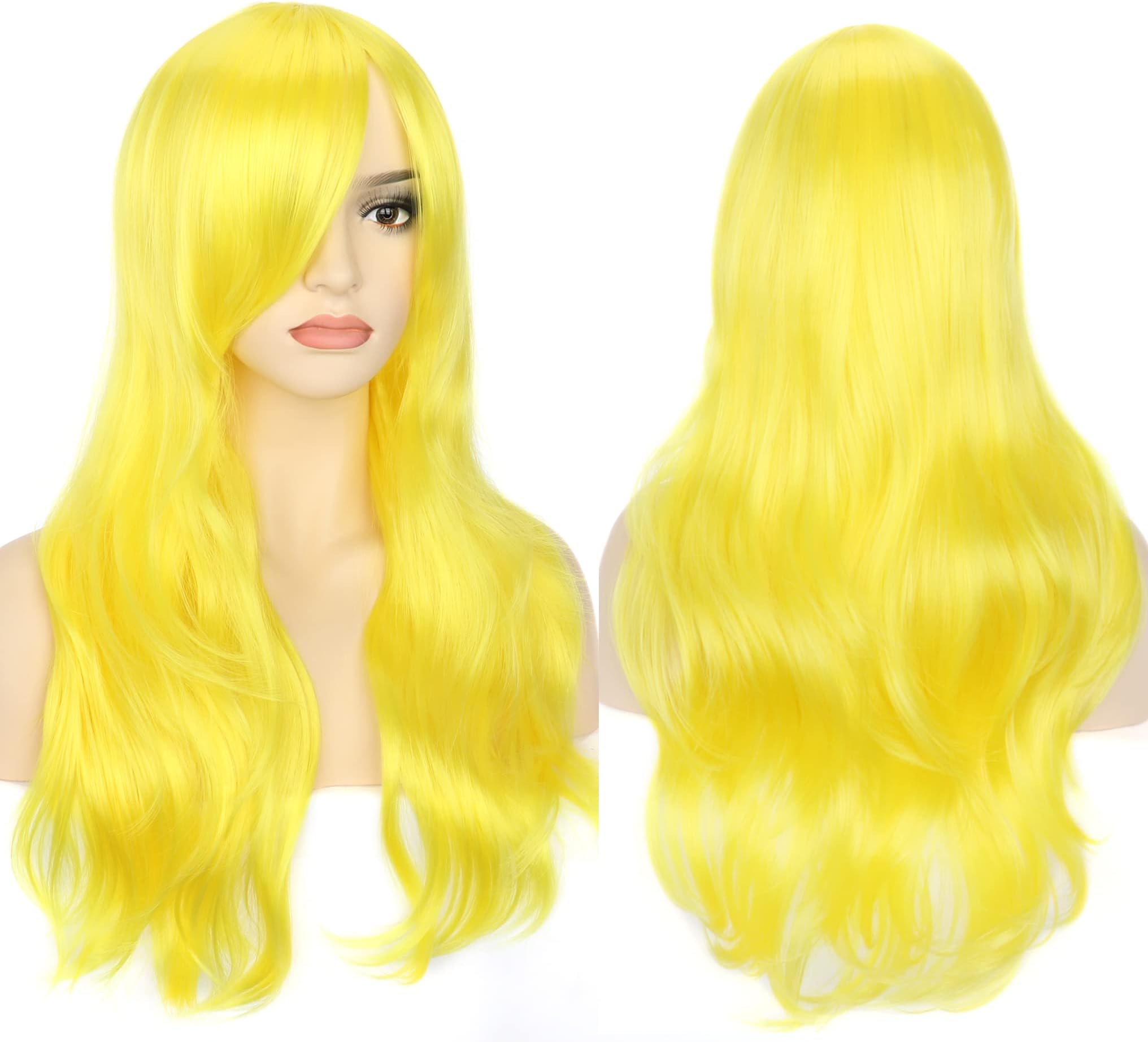 Colorfulpanda 28" 70cm Long Neon Curly Full Wavy Hair Wig Anime Cosplay Halloween Costume Party Synthetic Wigs for Women Girls Fluorescent Yellow