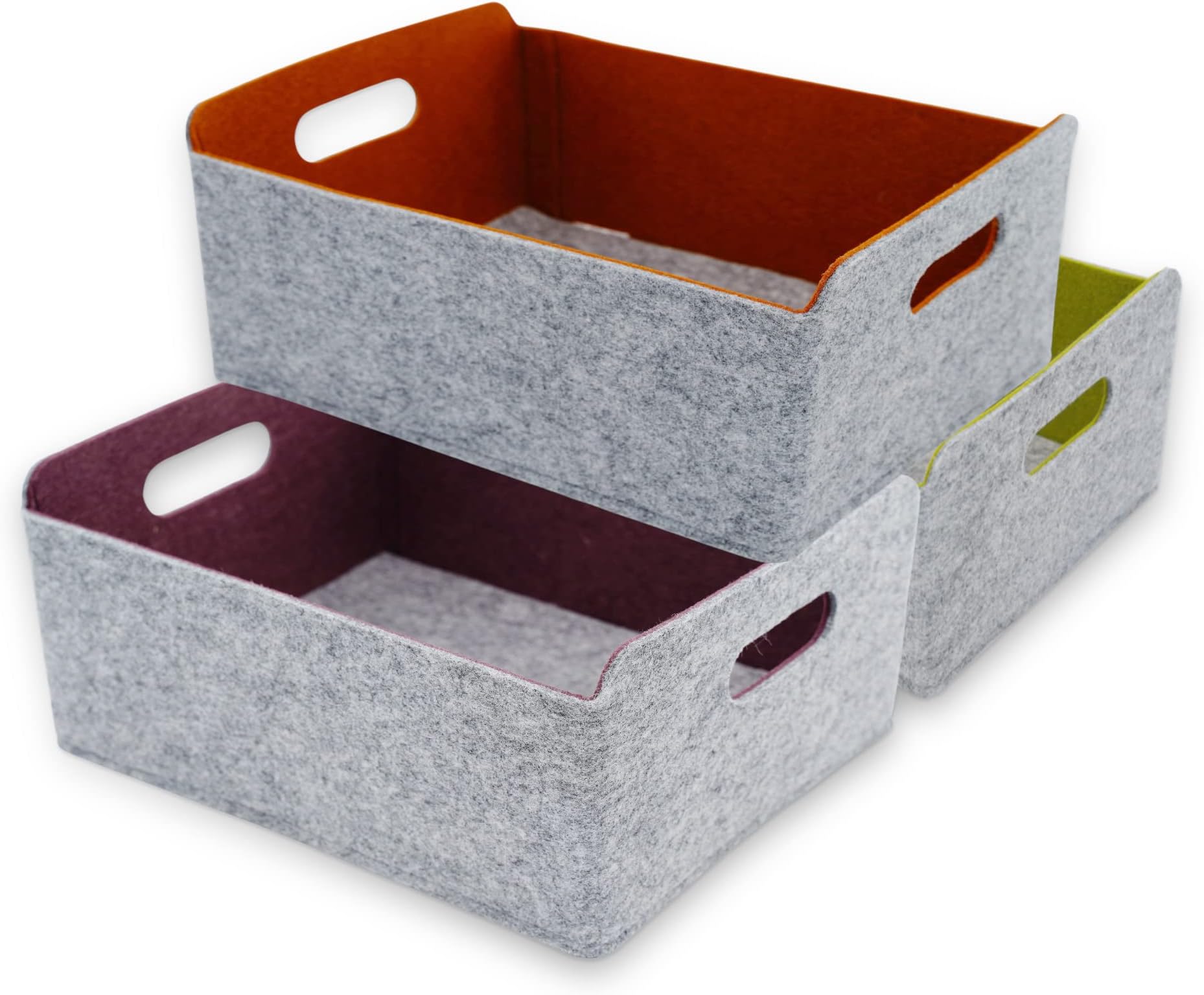 Welaxy Storage Baskets Felt Foldable drawer organizer bins Shelf box for Kids Toys Magazine Books 3-piece (moss green + wild berry + Caramel)