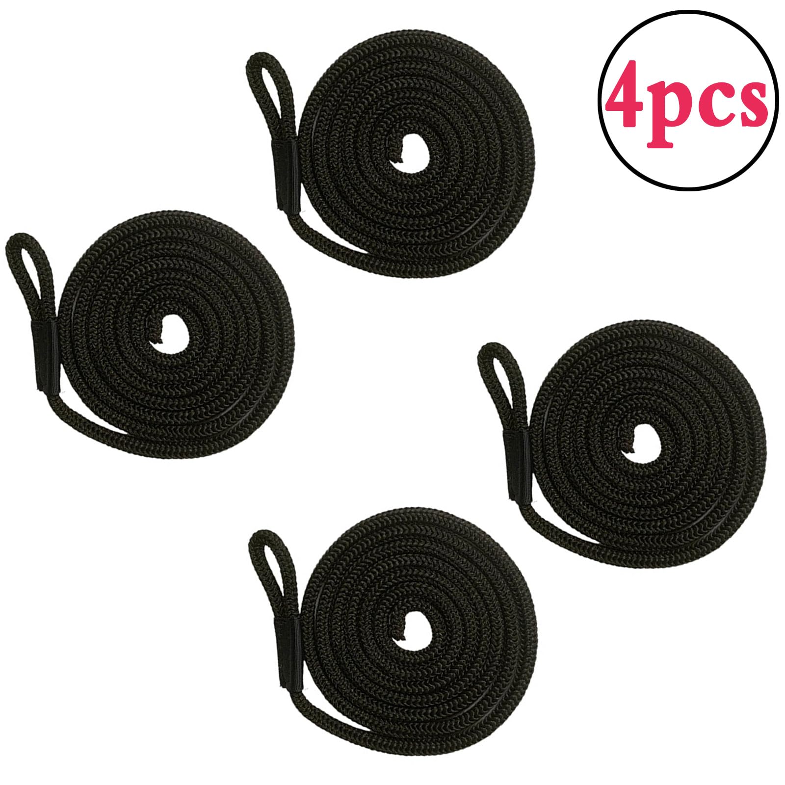 4 Pezzi Cima Ormeggio, Cima per Parabordi per Barca, Corda Galleggiante per Barca, Linea di Parafango per Barche, Cima di Ormeggio per Barche, Kayak, Moto D'Acqua, Pontoni (15m*6mm, Nero)