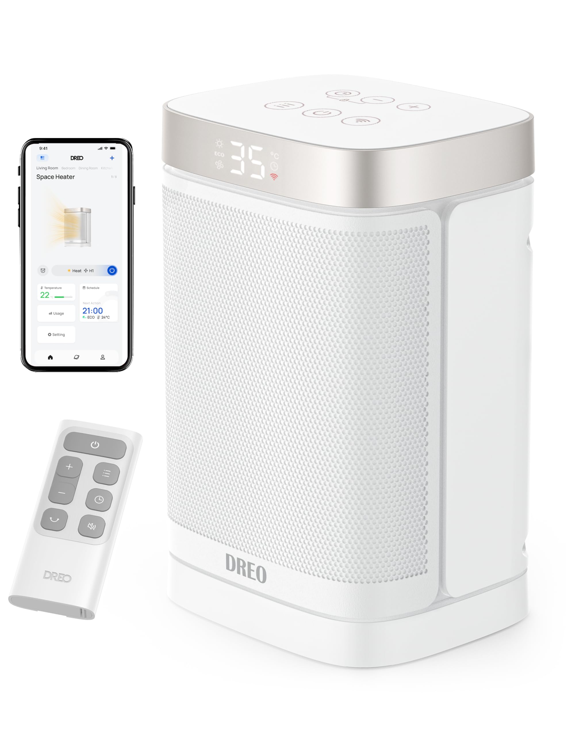 Dreo Dreo 1500W Smart Space Heaters for Indoor Use, Portable Heater with 70°Oscillation, WiFi Alexa & Google Assistant Electric Heater, with Thermostat & Remote, Safety Small Heater for Office Home