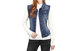 Women's Denim Sleeveless Vest with Convenient Chest Flap Pockets