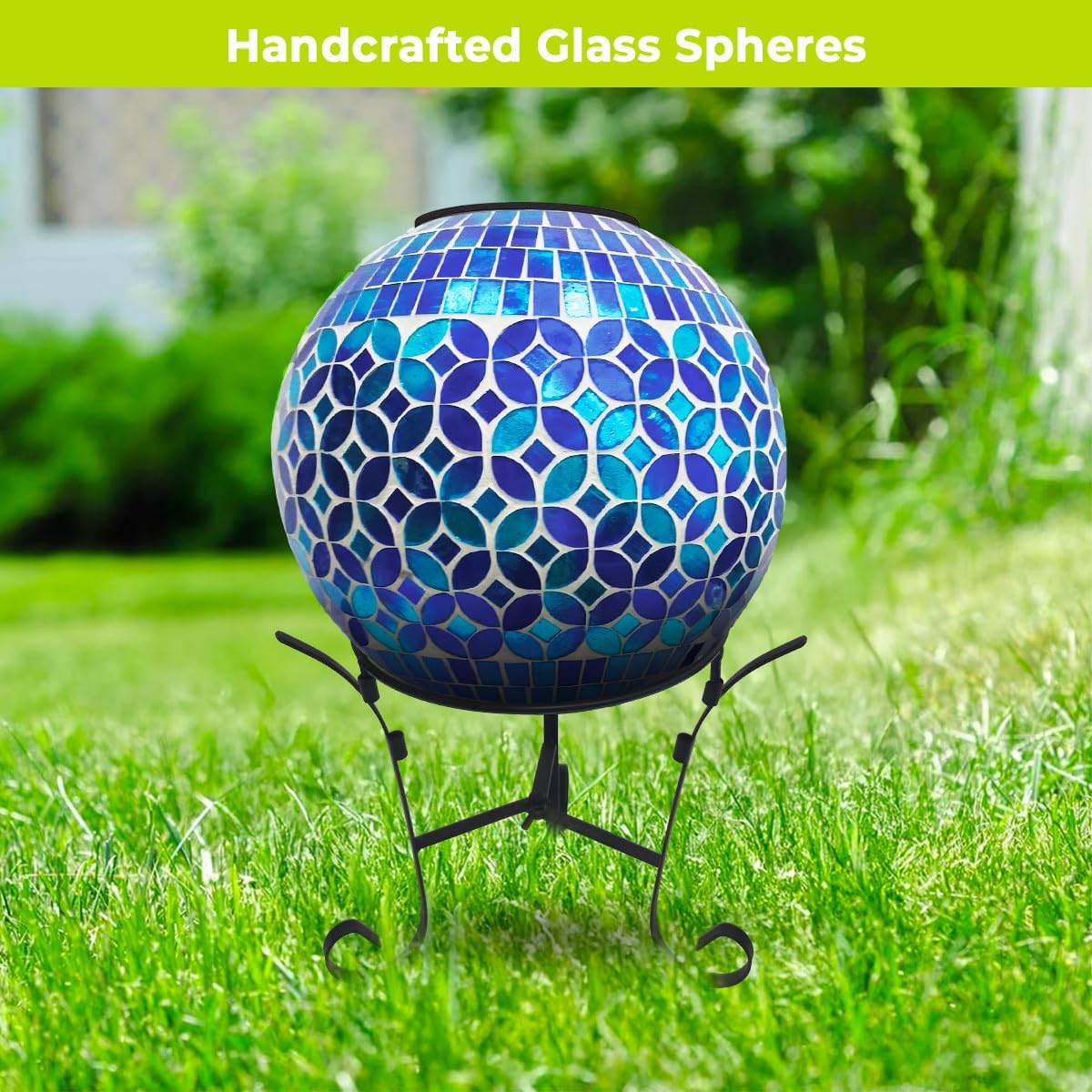 Briarwood Lane Geometric Blue Solar LED Glass Gazing Ball