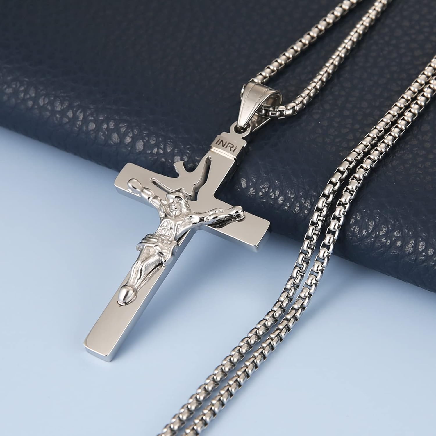 HZMAN Dove Holy Land Gift INRI Cross Crucifix stainless steel Pendant Necklace With Free Chain - Image 3