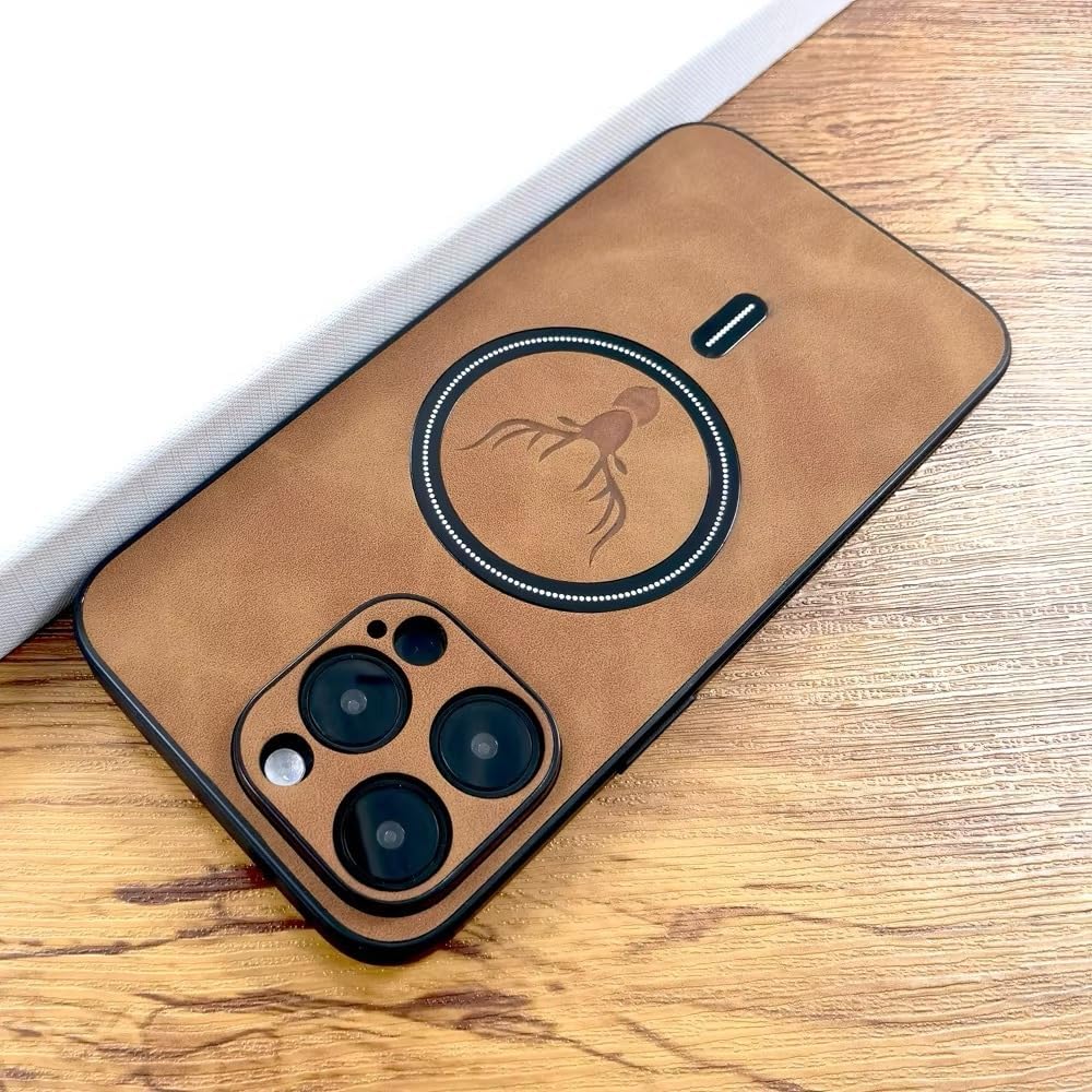 Luxury PU Leather Deer Case for iPhone 16 15 14 13 12 11 Pro Max Plus 15Pro 14Pro 13Pro ProMax for Magsafe Wireless Charge Cover (Dark Brown, iPhone 15 ProMax)