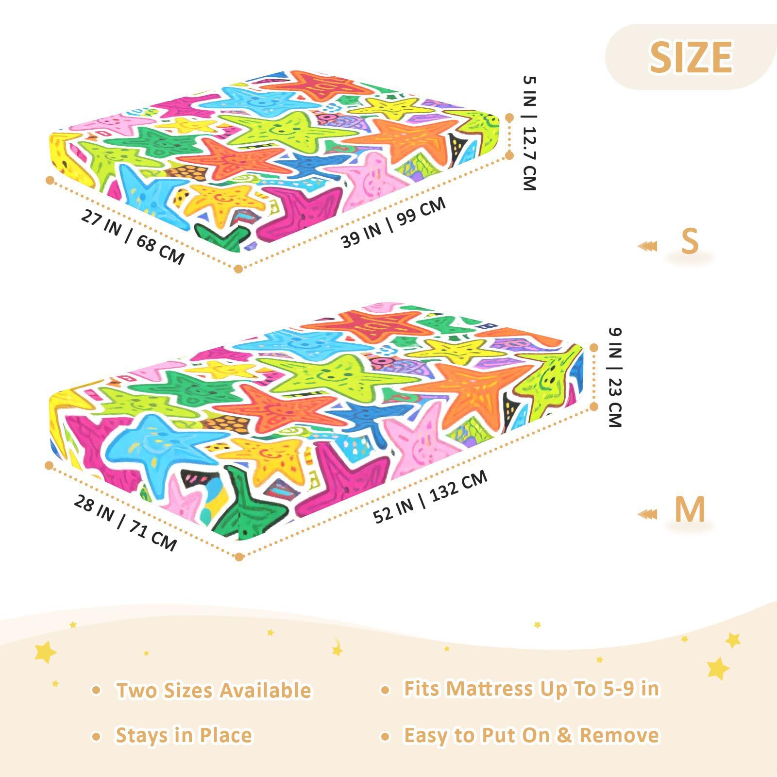 Sábanas de algodón para cuna de bebé con diseño de dibujos animados de estrellas y garabatos, suaves, transpirables, para guardería, 1 paquete de sabanas para cuna
