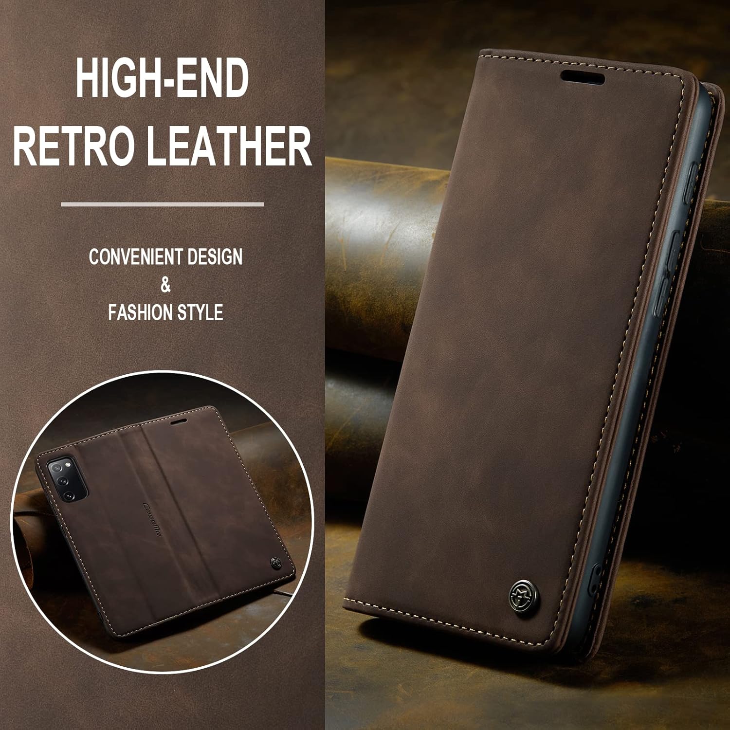 Compatible with Samsung Galaxy S20FE 5G Case with Card Holder, Kickstand Protective Flip Folio Leather Wallet Case for Galaxy S20FE 5G 6.5 Inch (Coffee) - Image 6