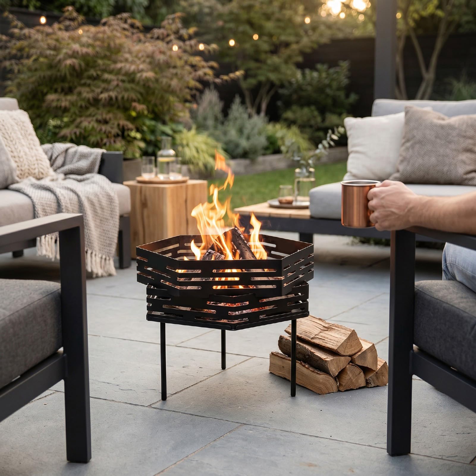 Feuerstelle, Kohlenstoffstahl, Sechseckiger Grill,