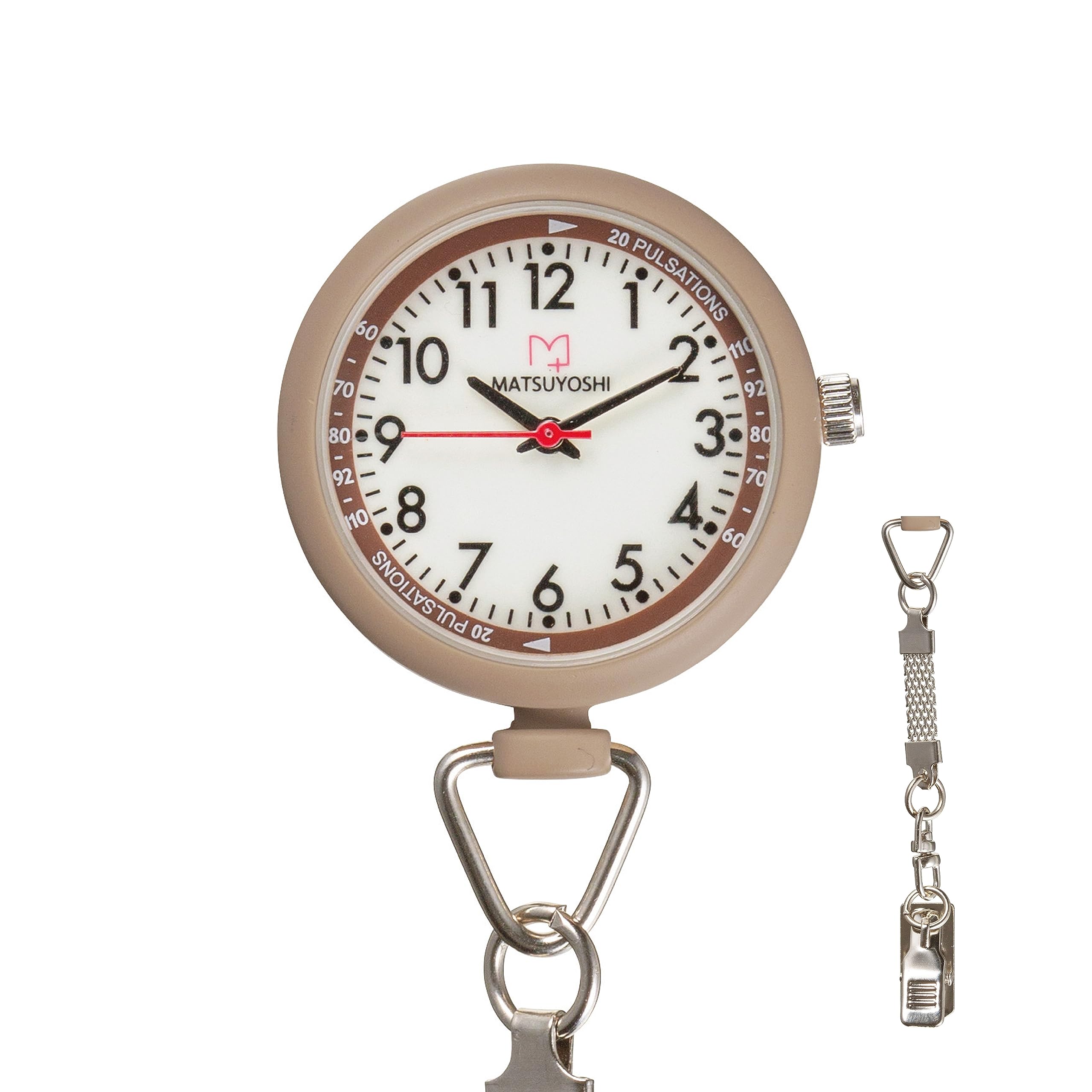 MATSUYOSHI Nurse Watch - Greige, Luminous, Clip-On Dial, Medical, Nursing, Nurse Watch, Nurse Goods, Hospital Watch, Watch, Clip, Silver, Brown, Beige, Easy to Read, Pocket, Portable : Industrial & Sc