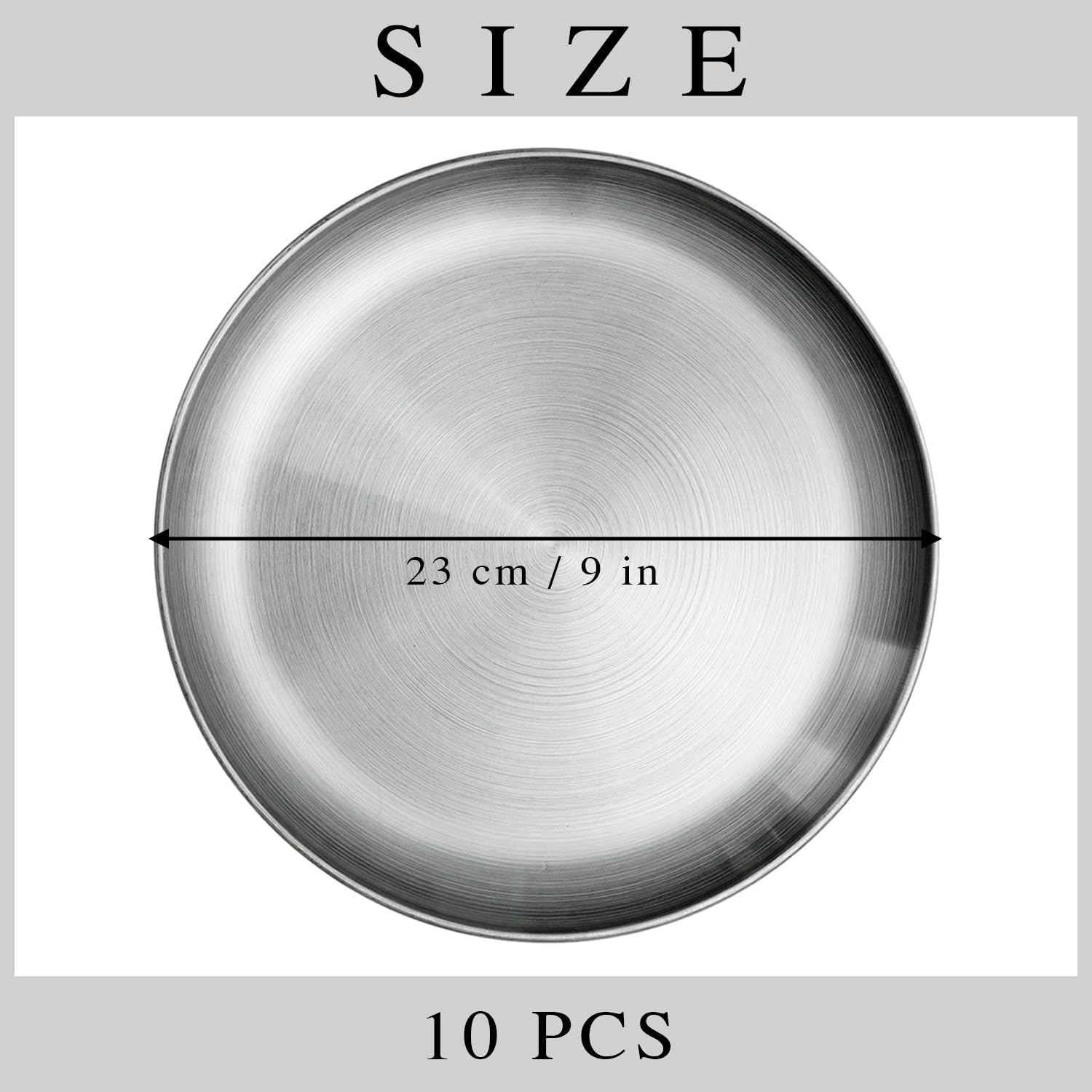 Stainless Steel Plates Silver Lightweight Unbreakable Dinner Dishes Plates Set Feeding Serving Camping Reusable and Dishwasher Safe (10Pcs 9 Inches)