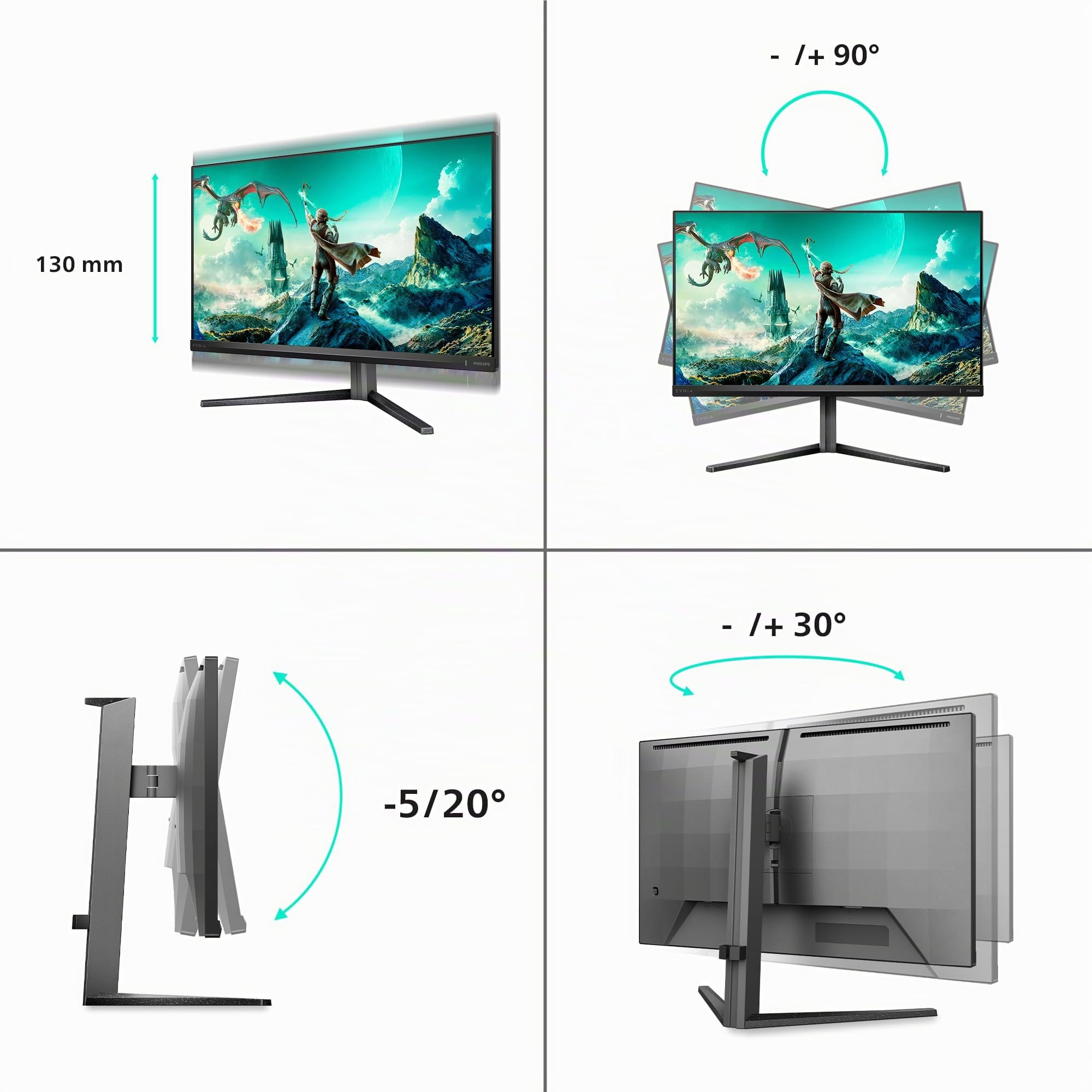 Philips Gaming Monitor 27M2N3800A 27 pollici, 3840x2160, UHD, 160Hz, Fast IPS Panel, 0.5ms MPRT, Speakers, Height Adjustment,(HDMI2x 2.1 DP 1x 1.4) Adaptive Sync, HDR400, G-Sync Comp., Grigio Scuro