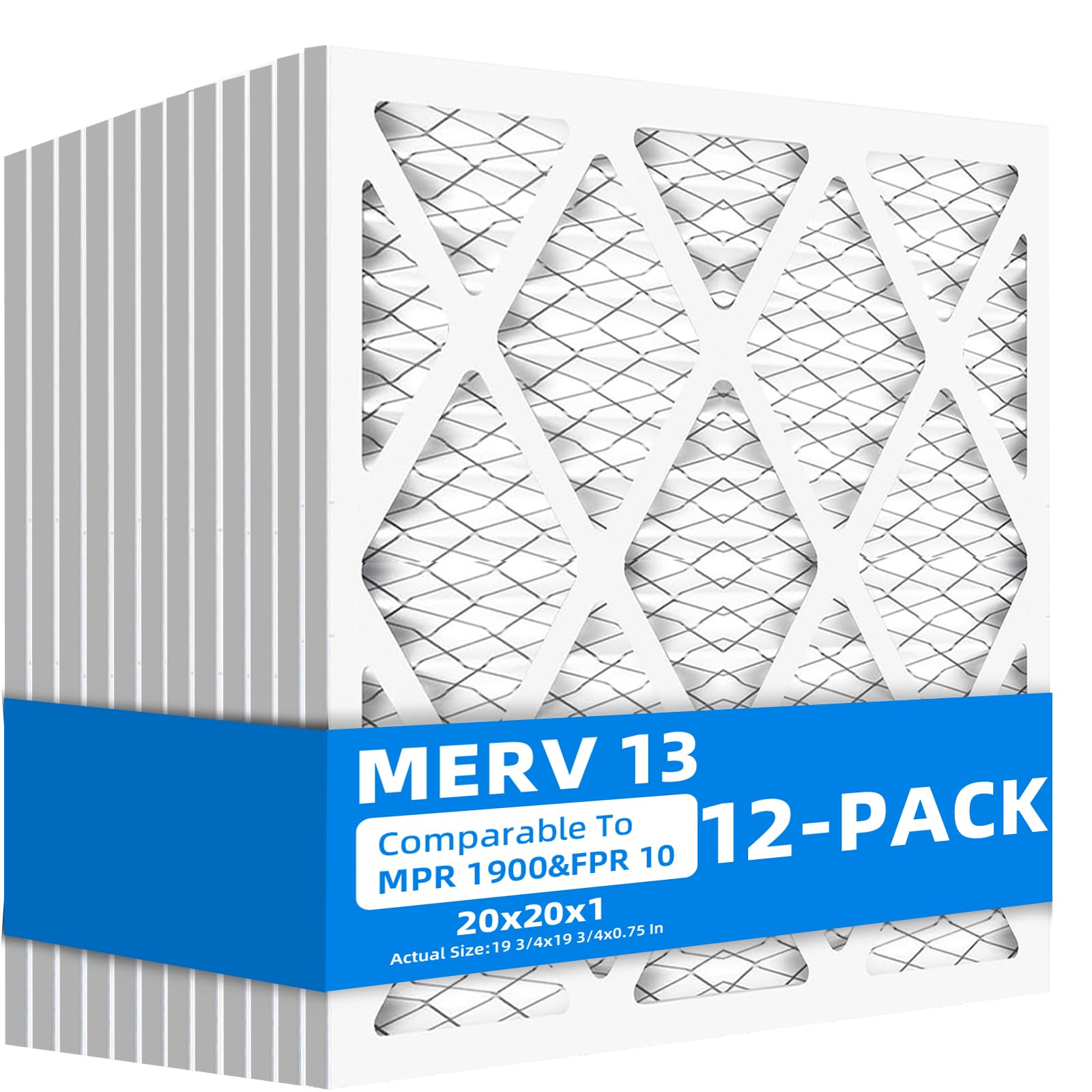 Filtro de aire para estufa, MPR 1900 y FPR 10, MERV 13, filtro de aire plisado, 20 x 20 x 1 cm, paquete de 12 unidades (tamaño real: 50 x 50 x 1,9 cm)
