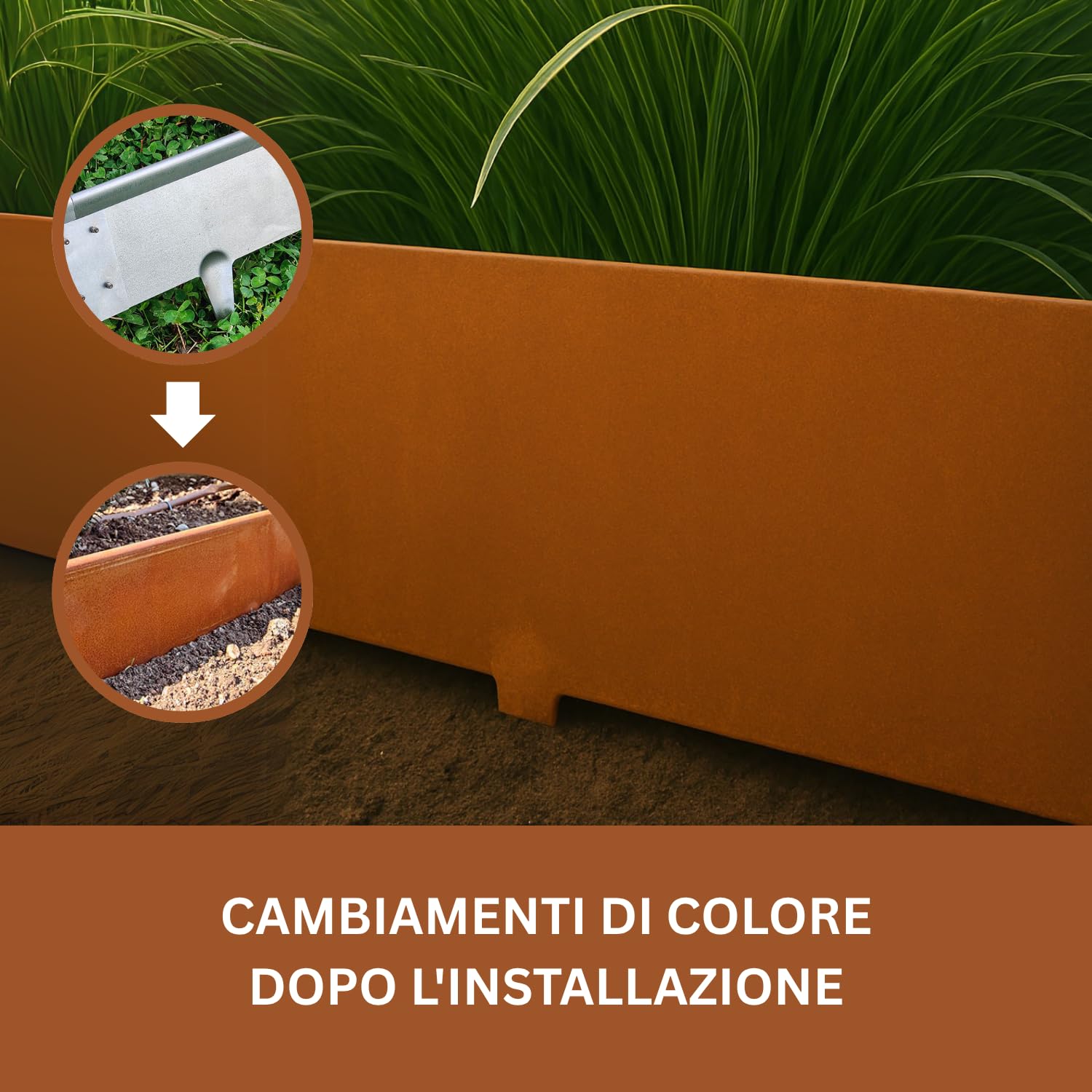 Rori Cortenstahl Bordo per prato 4 m - Altezza 47 cm - parte superiore arrotondata - 4 x 1 m - curvatura per prato fai da te - recinzione per frutteti - bordo per aiuole