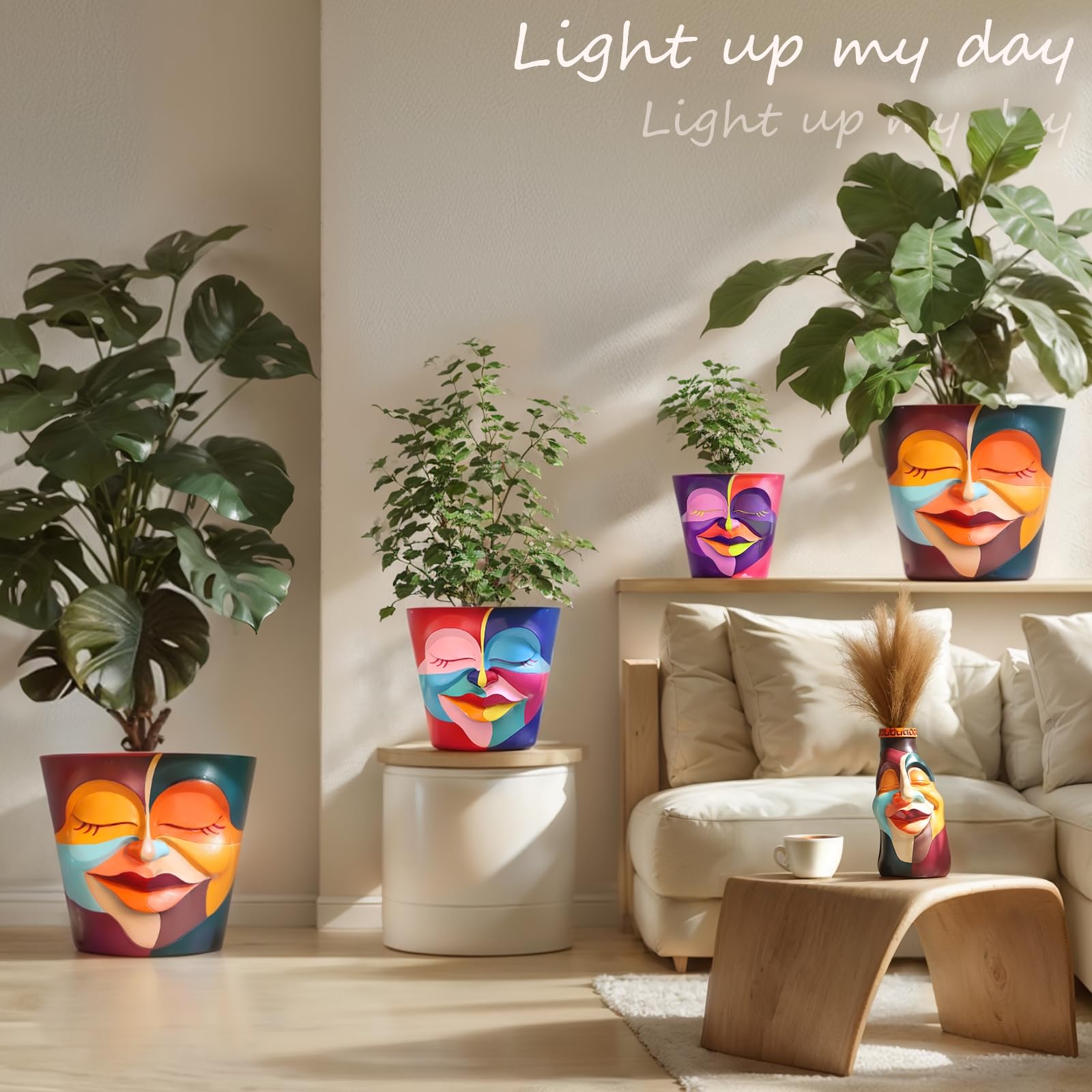 GUGUGO 12 Inch Abstract Rainbow Face Flower Pot, Large Plant Pots with Drainage Holes, Unique Funny Head Planters for Indoor Plants, Cute Planter Gift, Eclectic Home Decor Aesthetic