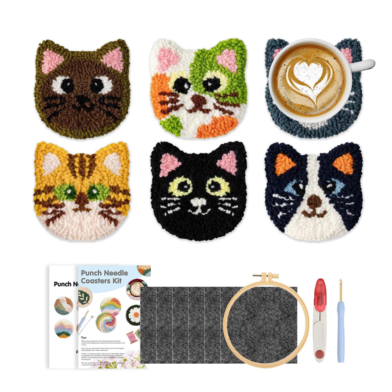 Sottobicchiere ad ago | Kit tufting per adulti con arte punch ad ago | Forniture artigianali ad anello in filo portatile per donne ragazze tappeto tuften officina