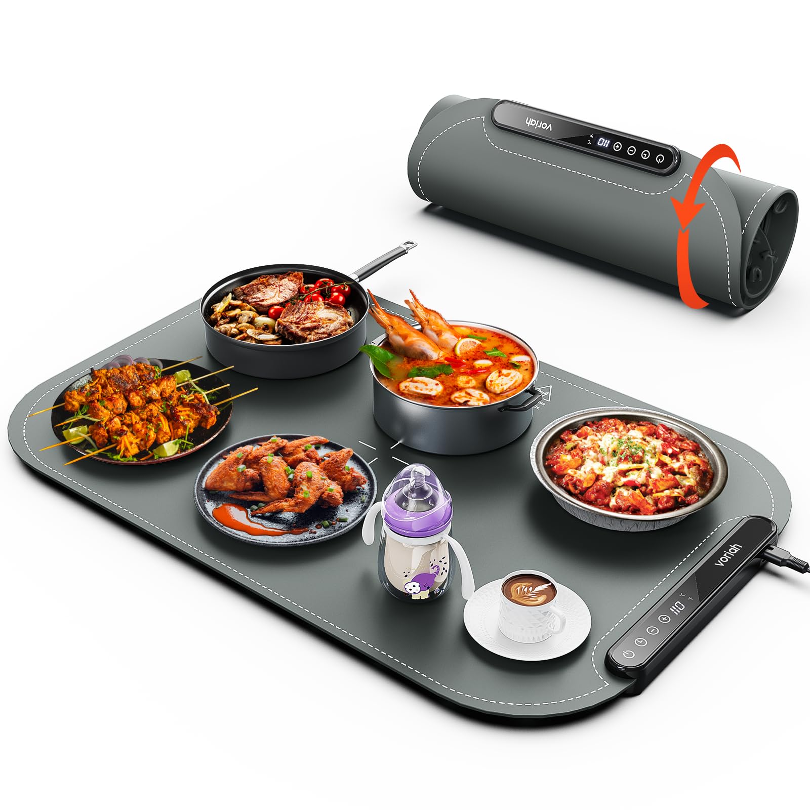 Food Warming Mat, Voriah Electric Warming Tray, Silicone Warming Mat for Food, Heating Mat for Food with 8 Adjustable Temperature 8 Hours Timing, Versatile Food Warmers for Parties Buffets