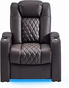 Comfiroom Top Grain Leather Home Theater Seating, Classic Series Game Seats Movie Recliner with Type-C Charger, Brown