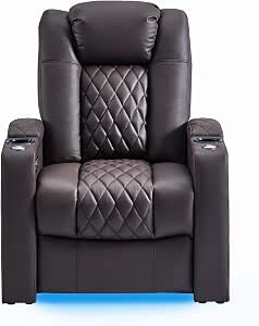 Comfiroom Top Grain Leather Home Theater Seating, Classic Series Game Seats Recliner Sofa with Type-C Charger, Brown