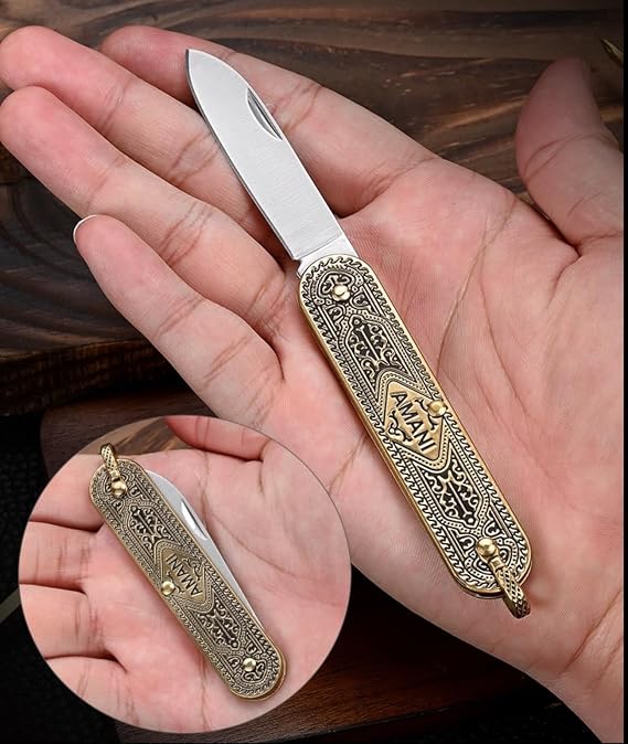 LINMOHERUI Copper Handle Folding pocket tool,UK Legal Non-Locking Pocket Tool, Men Cool Cutter 2.36'' Folding EDC Gadgets for Great Gift or Outdoor Camping