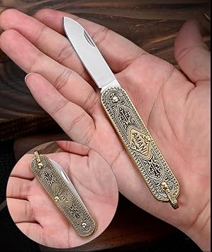 LINMOHERUI Copper Handle Folding pocket tool,UK Legal Non-Locking Pocket Tool, Men Cool Cutter 2.36'' Folding EDC Gadgets for Great Gift or Outdoor Camping