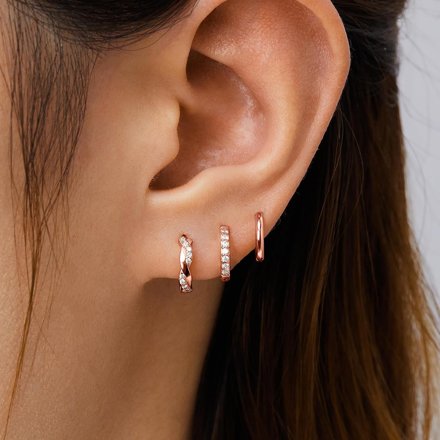 Inerney 14K Gold Plated Huggie Hoop Earrings for Women, Small Sterling Silver Earring Set Hypoallergenic Cartilage Helix Stacks, Mini Dainty Cute Trendy Birthstone Jewelry Gift for Multiple Piercings