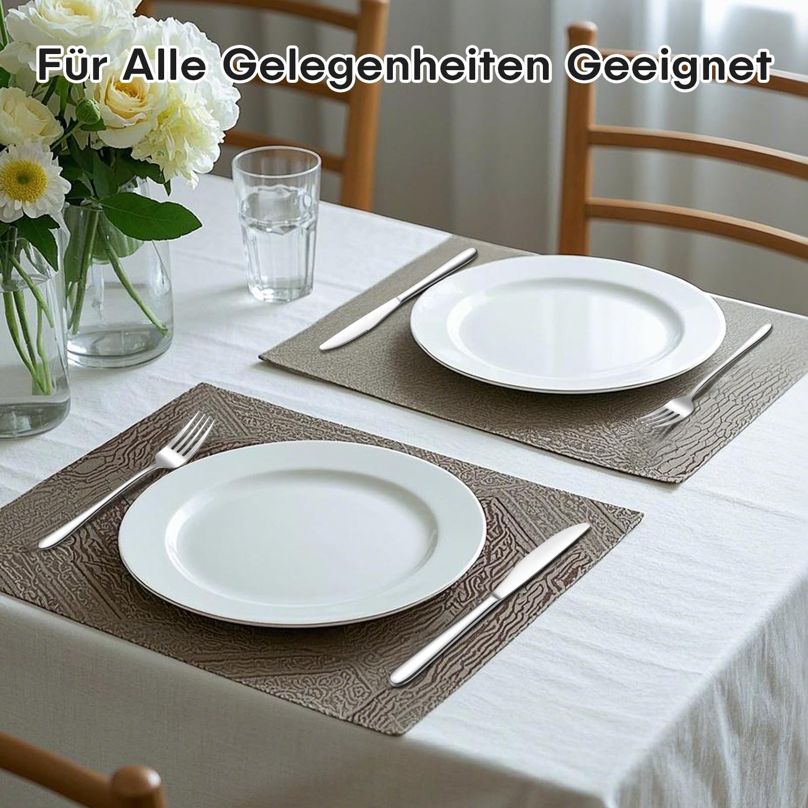 HONKKU Besteck Set, 60 Teilig Edelstahl Besteckset für 12 Personen, Essbesteck Set mit Abendessen Messer, Gabeln und Löffeln für Zuhause/Restaurant/Party/Bankett, Rostfrei Spülmaschinenfest