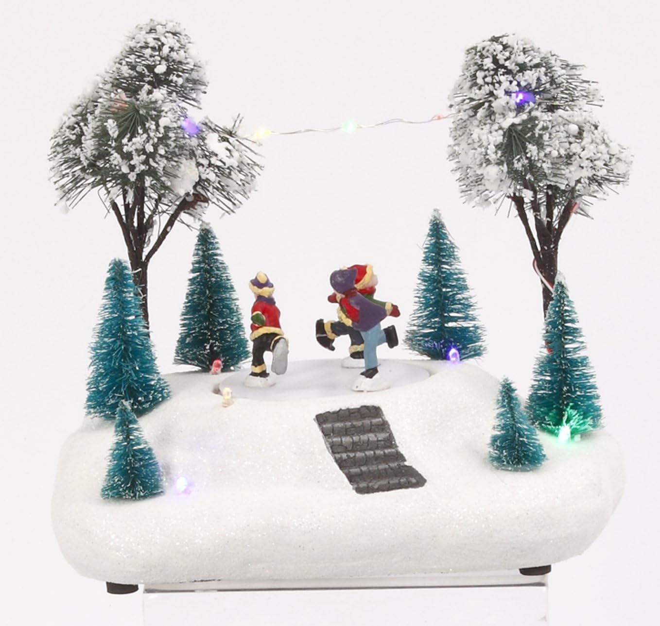 Lighted Winter Holiday Scene with Animated Skating Children - Christmas Village Decoration (Skaters)
