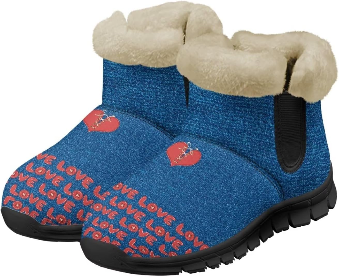 Blue Snow Boots for Women Fuzzy Ankle Booties Hiking Boots Non Slip Warm Casual Walking Boots