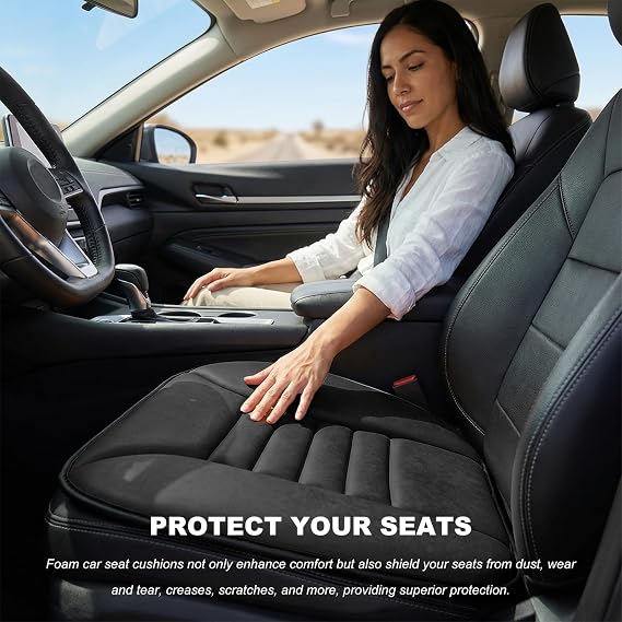 Car Seat Cushion Chair Cushions, Breathable Driver Seat Protector with 1.2 Thick Comfort Memory Foam, Non-Slip Pressure Relief Driver Seats Pillow for Vehicle Office Home (Black)
