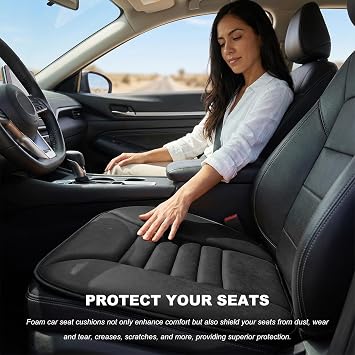 Car Seat Cushion Chair Cushions, Breathable Driver Seat Protector with 1.2 Thick Comfort Memory Foam, Non-Slip Pressure Relief Driver Seats Pillow for Vehicle Office Home (Black)