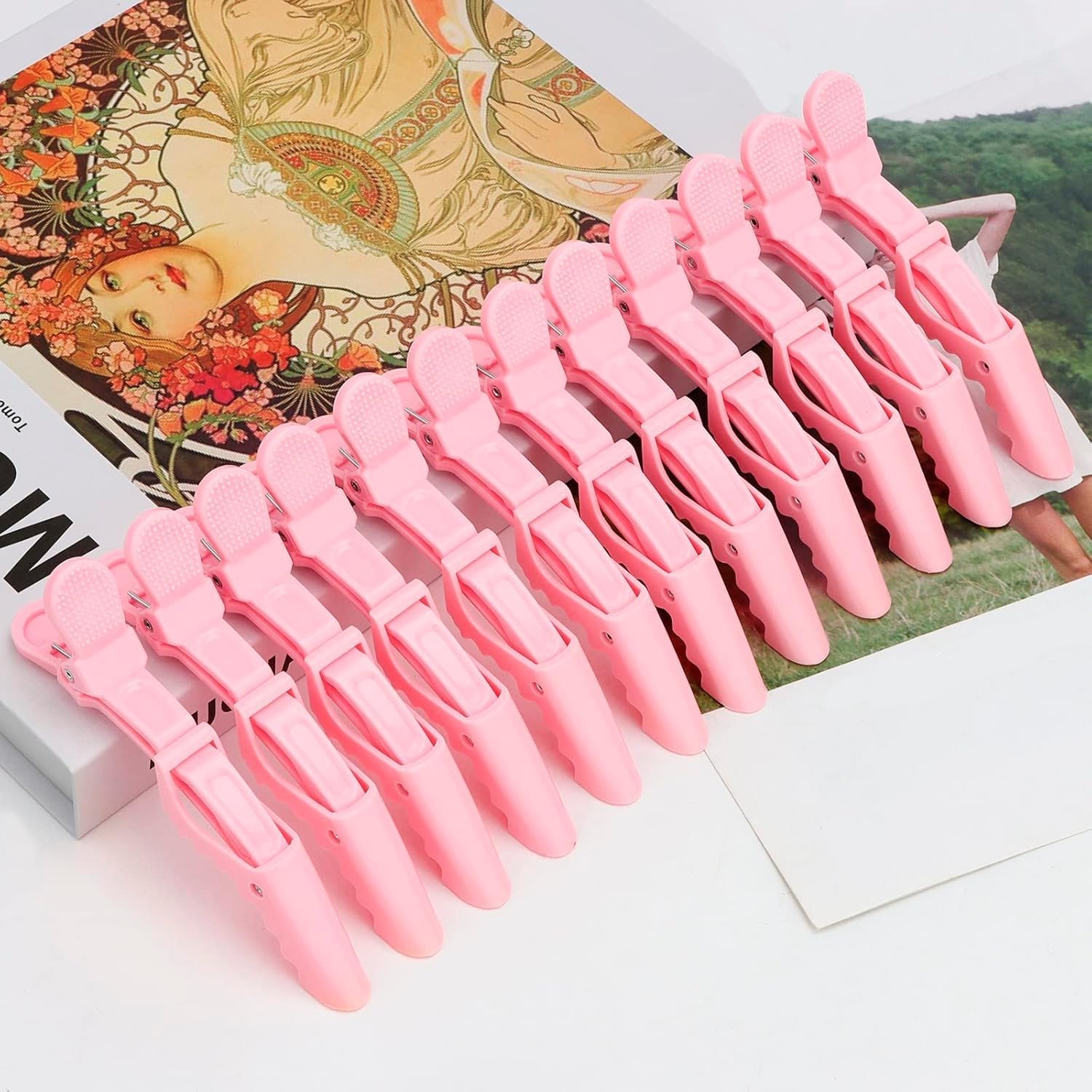 24 Pack Alligator Hair Clips for Styling, Sectioning Crocodile hair Clips Professional Barber Accessories for Salon of Thick Curly Volume Hair (Pink)