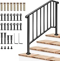 VIVOSUN 4-Step Outdoor Stair Handrail 54x36", Adjustable Wrought Iron Railing with Curved Ends & Balusters for Porch, Concrete Steps, Easy Install Black
