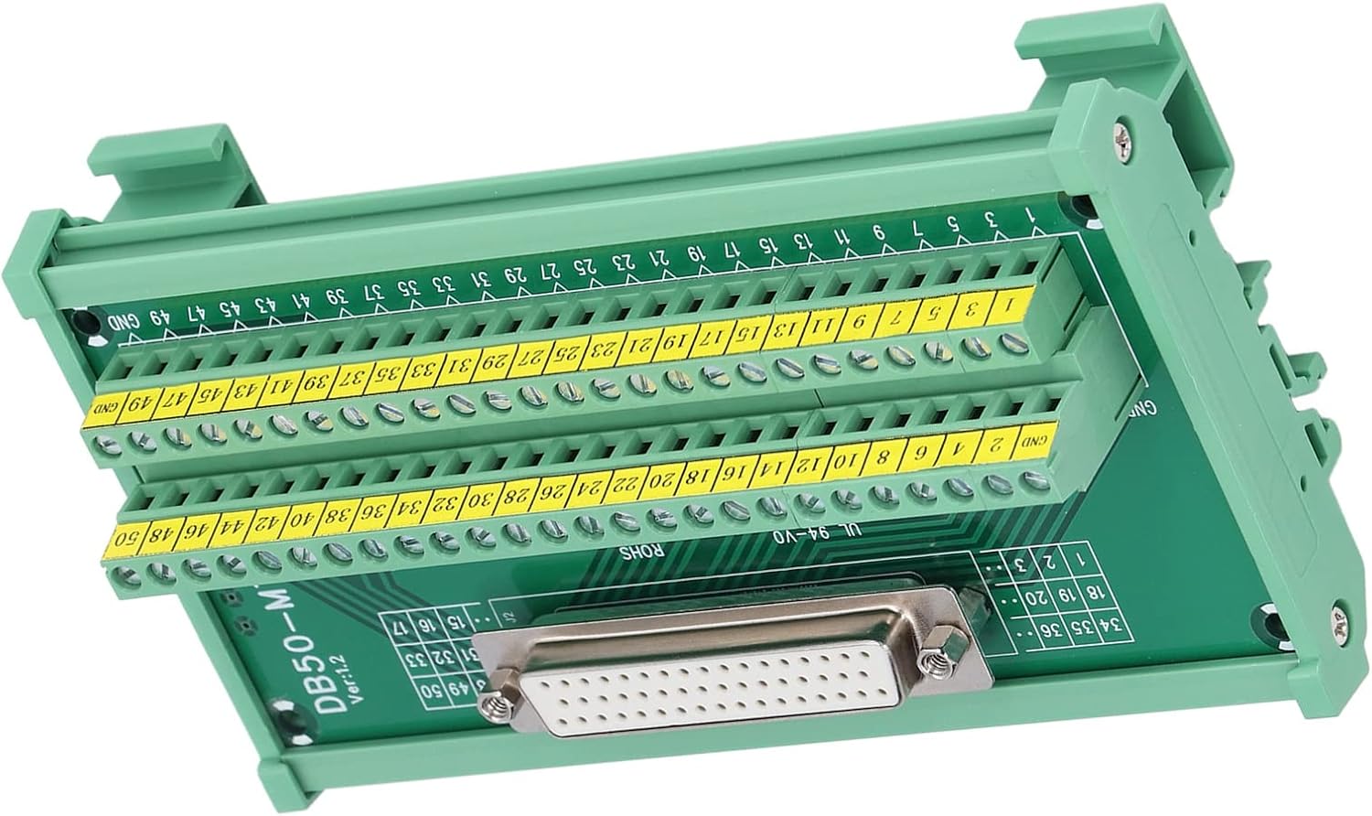 Hilitand DB50 to Terminal Connector Adapter Plate PCB Board Straight Female DC60V DB50-M7 Compact Design, Printed Labels, Copper Base, Rated Voltage DC 60V, 14 to 26AWG Wire Range