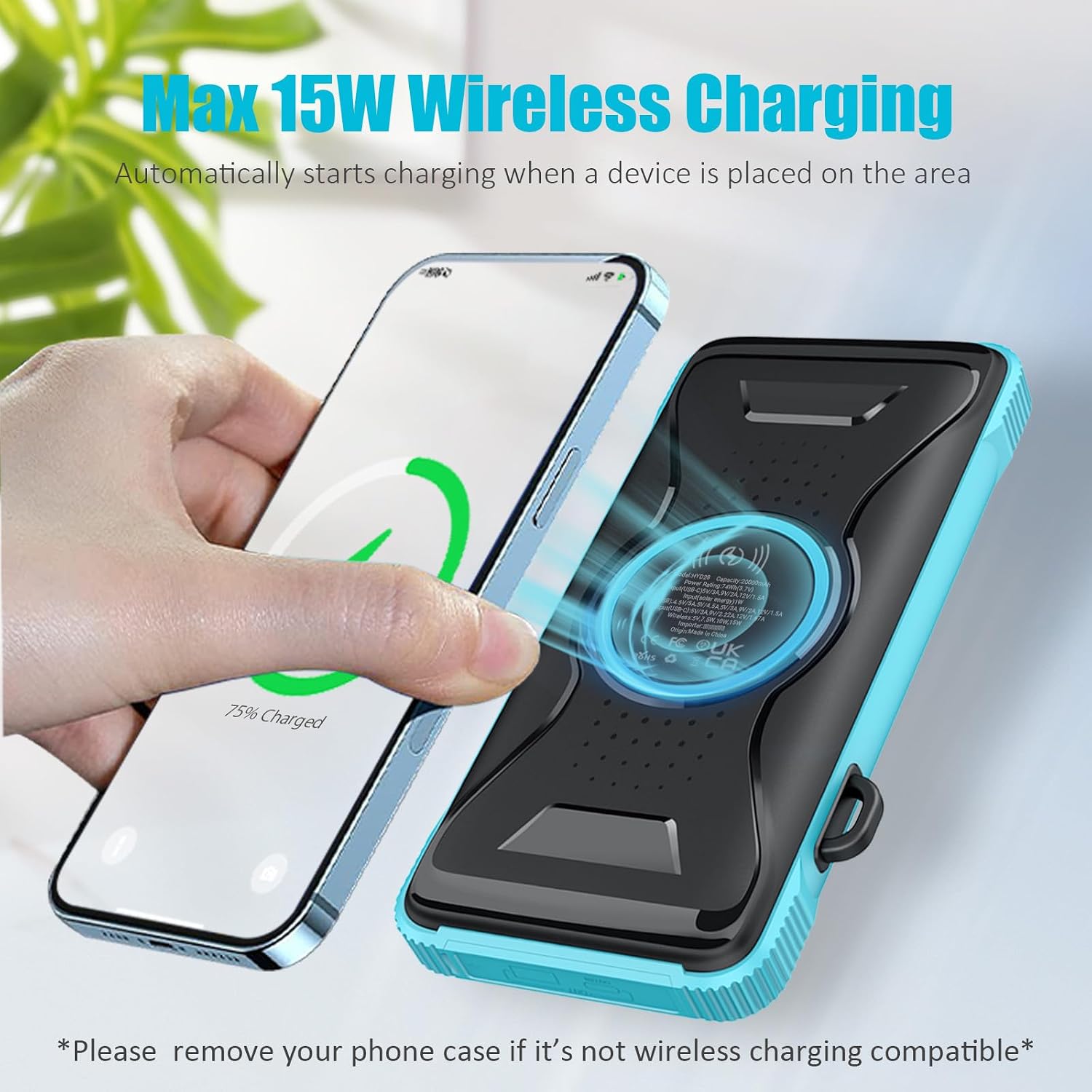 Miady power bank wirelessly charging a smartphone
