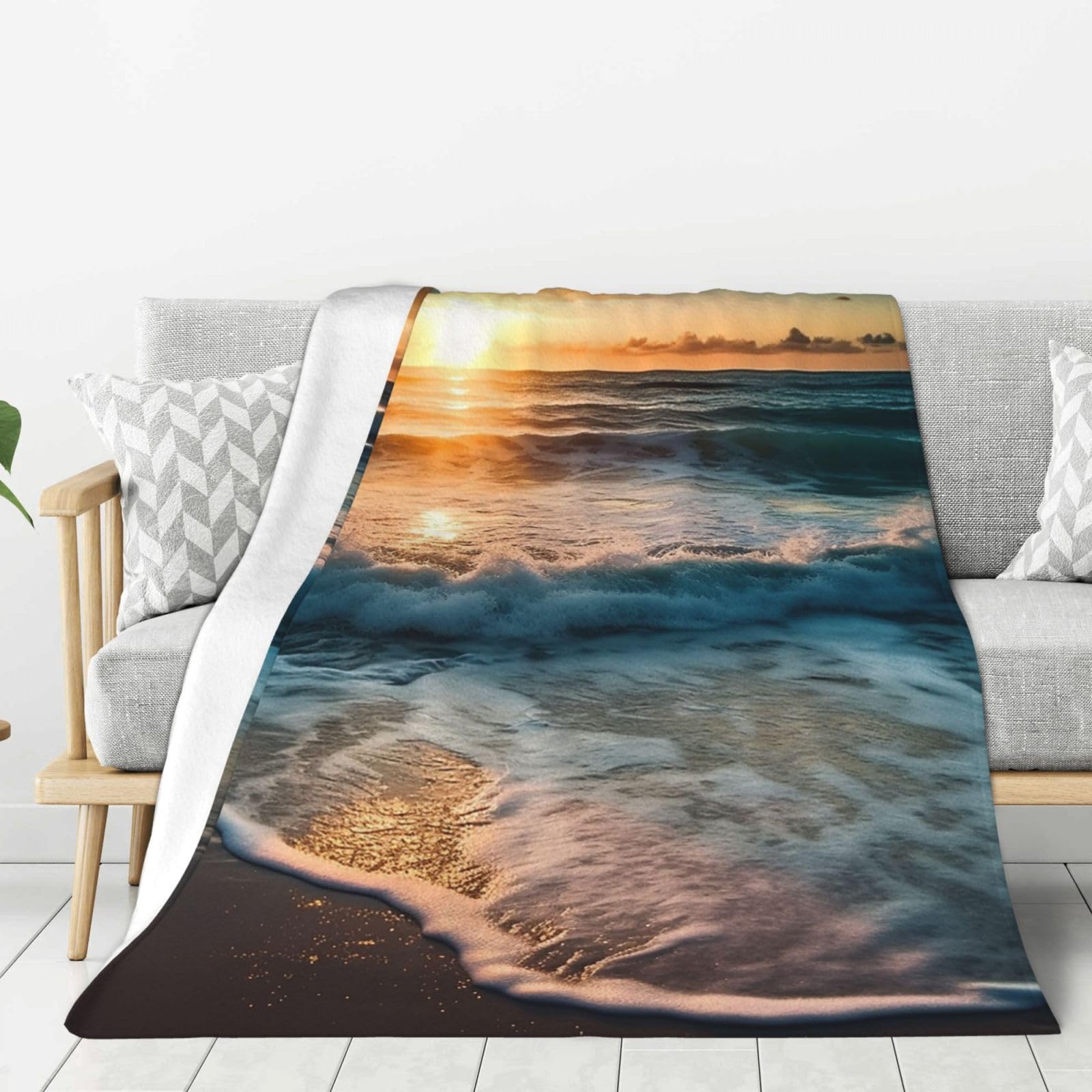 Ocean Sunrise Throw Blanket Plush Flannel Fleece Blanket, Soft Lightweight Cozy Blankets 40"X30" for Bed Couch Sofa Travel