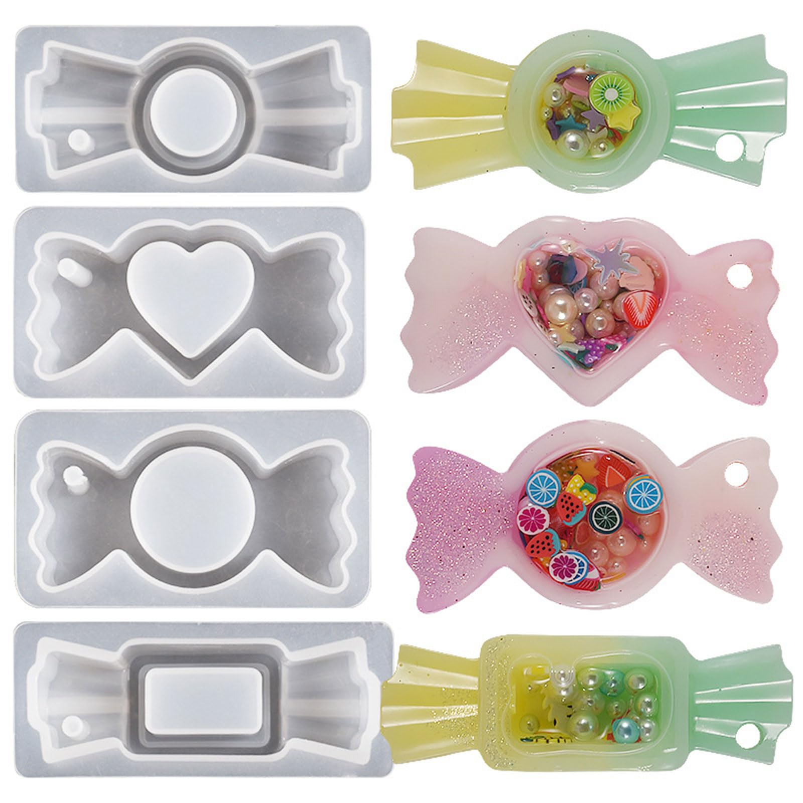 4 Herz-Silikonformen Mit Loch – Glänzend, Für Schmuck, Backen, DIY
