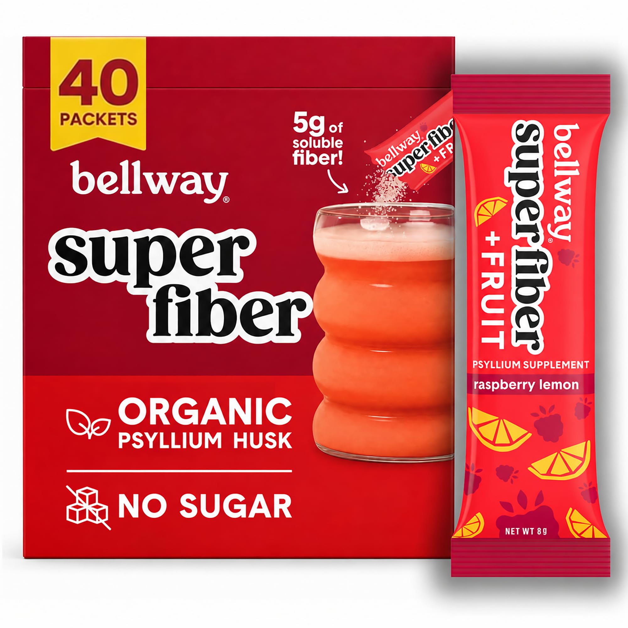 Bellway Super Fiber + Fruit Packets, Organic Psyllium Husk, Sugar-Free