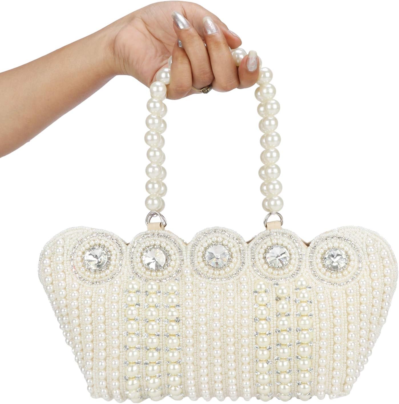 Small Cutest Vintage Style Pearl Tote Bag Wrist Bag Evening Clutch Wedding Purse for Women & Girls