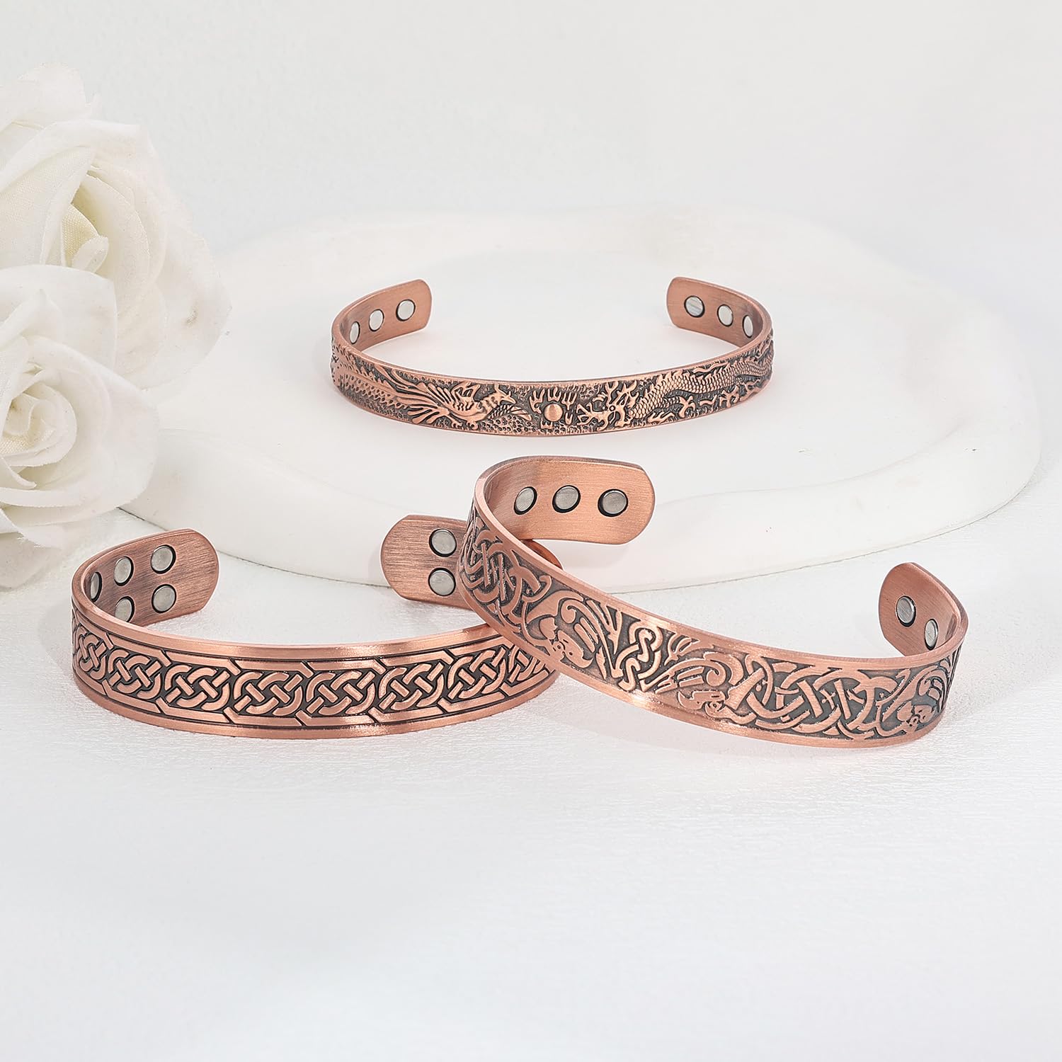 MagEnergy 99.9% Pure Copper Magnetic Bracelet with 6 Powerful Magnets, Cuff Bangle with Jewelry Gift Box
