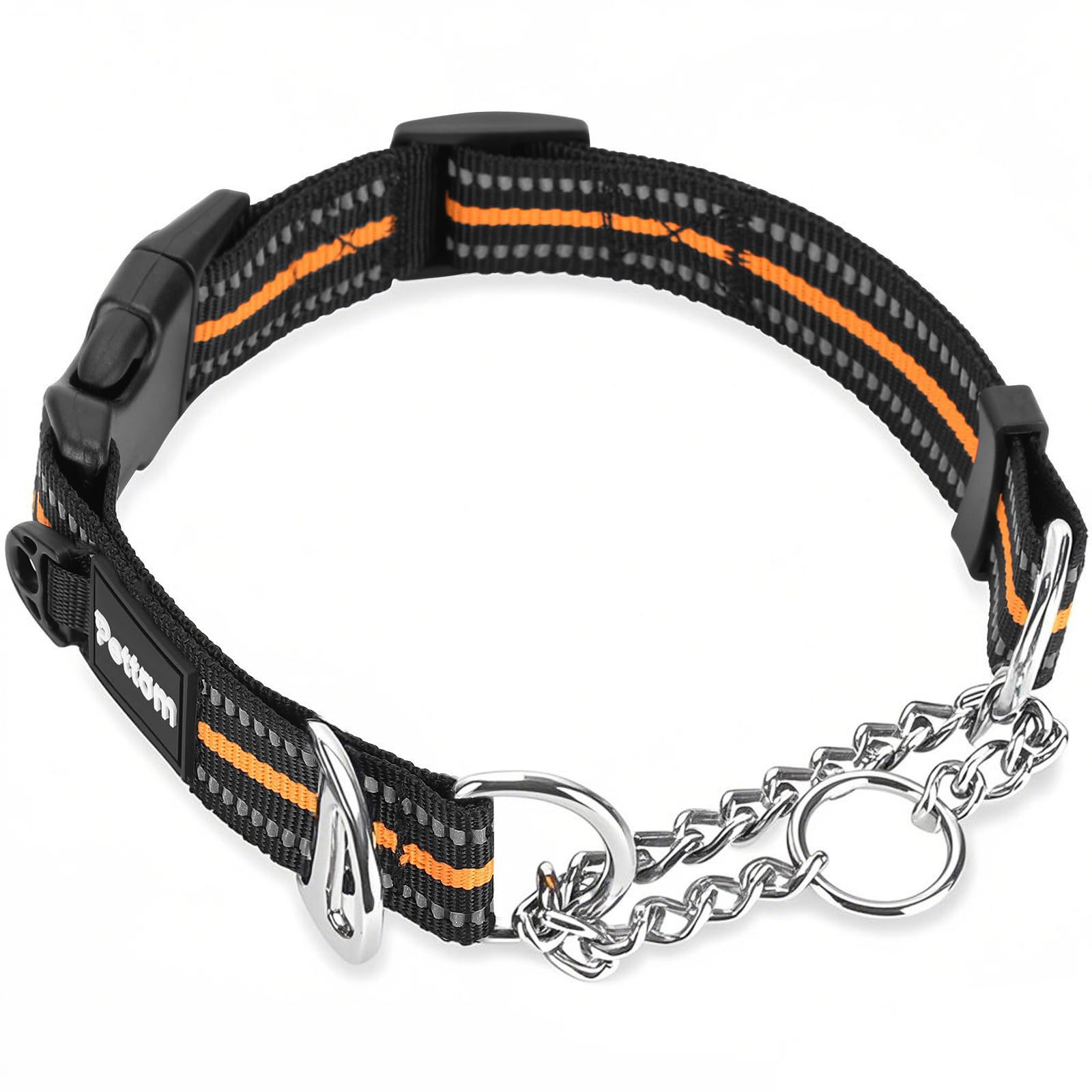 PETTOM Collare Semistrozzo Cane, Collare Cane Con Serratura di Sicurezza, Regolabile e Riflettente, Collare a Strozzo per Cani di Piccola, Media e Grande Taglia (S, Arancia)