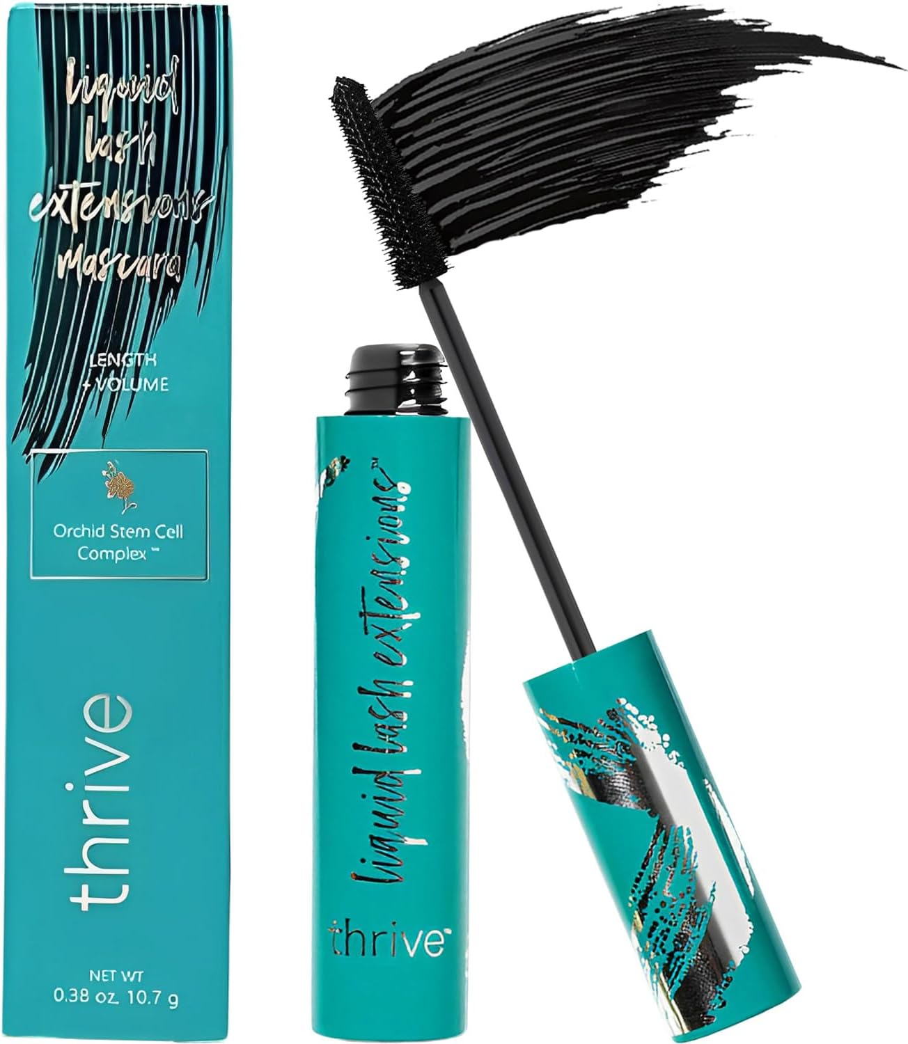 Thrive Mascara Liquid Lash Extensions, Tubing Mascara Cosmetics Natural Lengthening Volumizing Eye Makeup, Waterproof & Smudge-Proof, Long-Lasting No Clumping or Flaking (Rich Black)