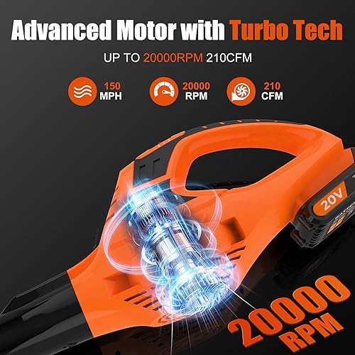 Miniatura 2 de Soplador de hojas inalámbrico funciona con pilas soplador de hojas eléctrico con batería de 2 x 20 Ah y cargador rápido modo de doble velocidad
